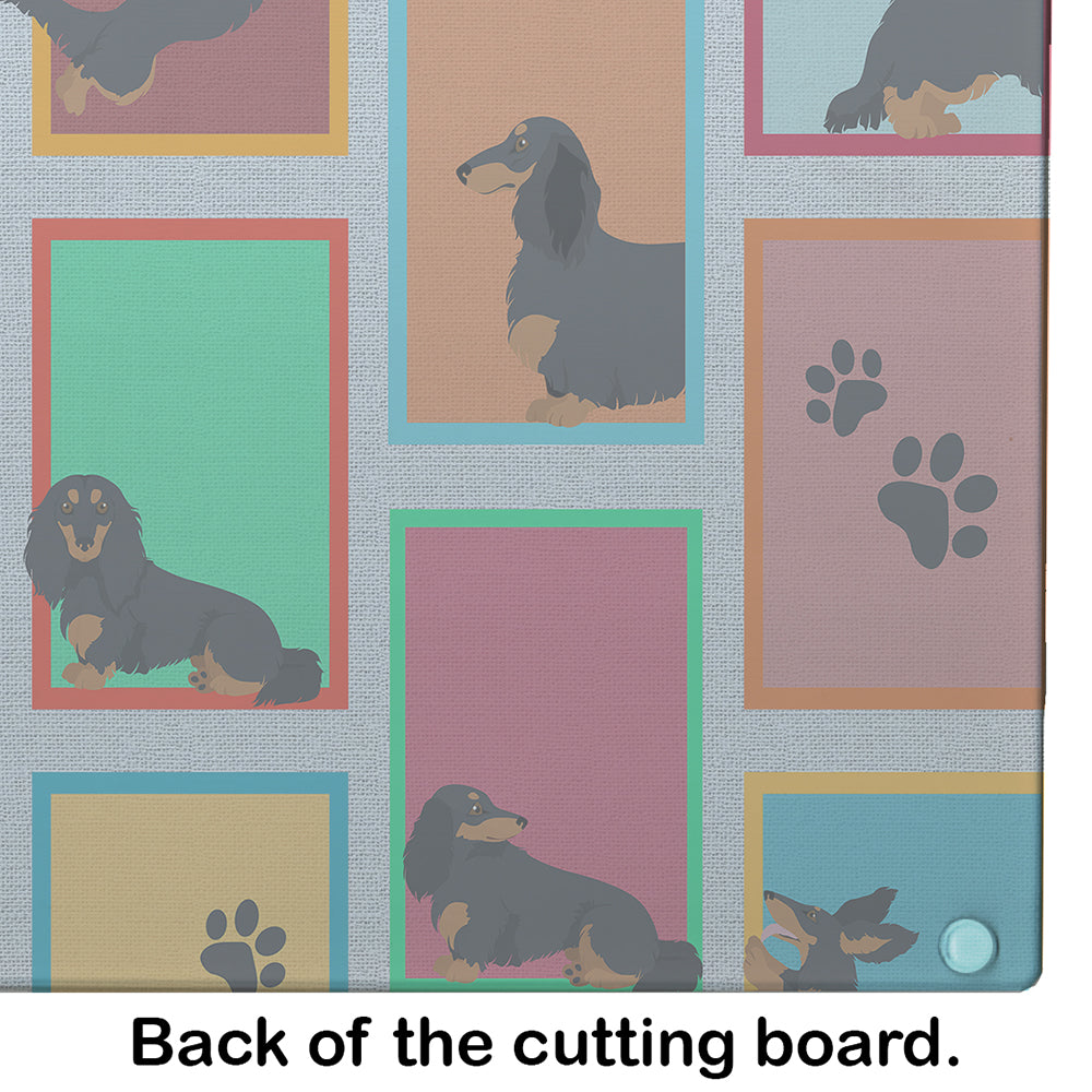 Lots of Longhaired Black Tan Dachshund Glass Cutting Board