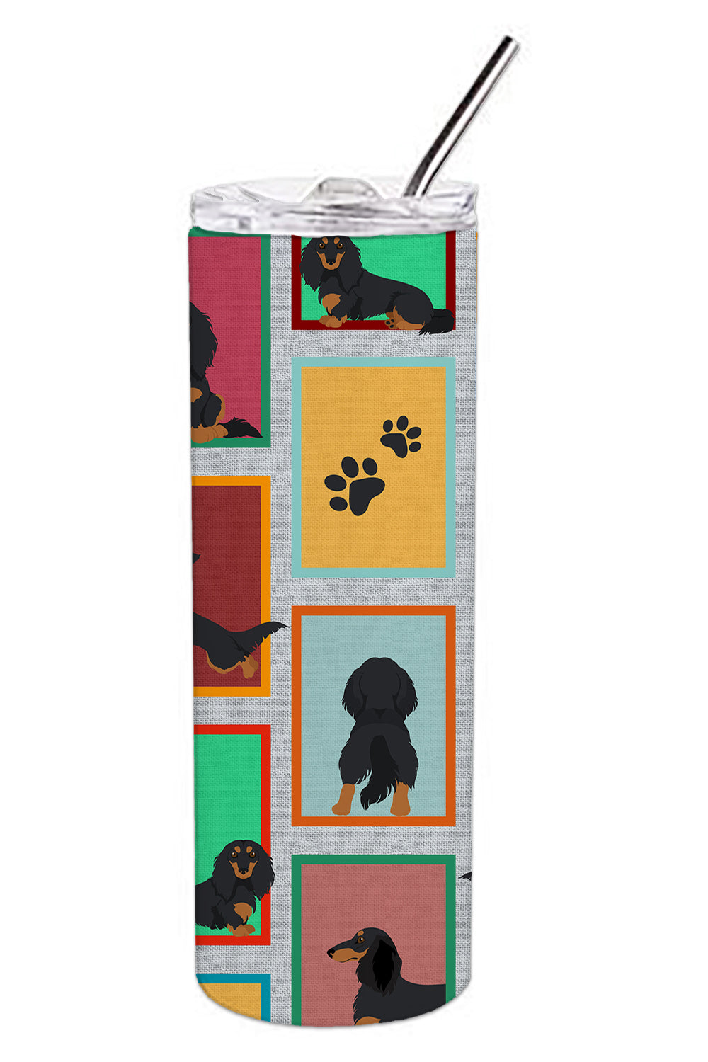 Lots of Longhaired Black Tan Dachshund Stainless Steel Skinny Tumbler