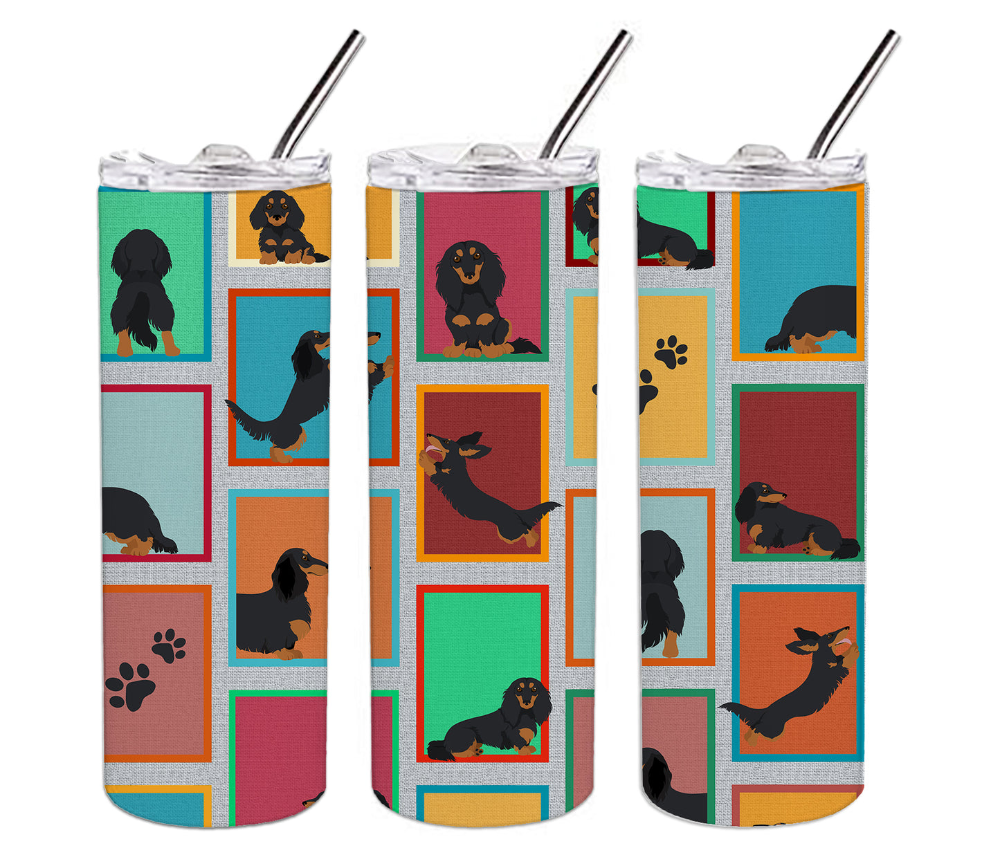 Lots of Longhaired Black Tan Dachshund Stainless Steel Skinny Tumbler