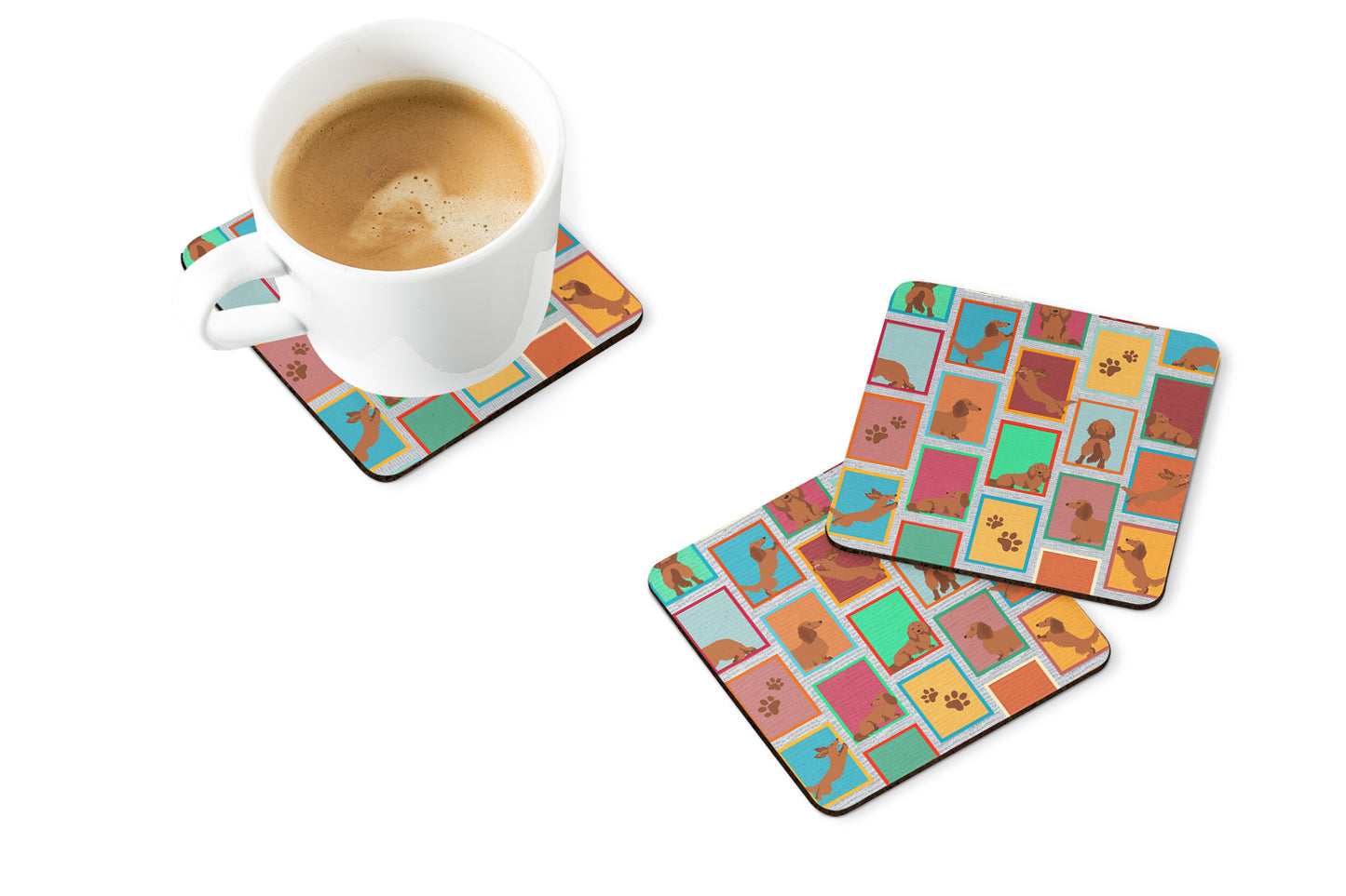 Lots of Longhaired Red Dachshund Foam Coasters