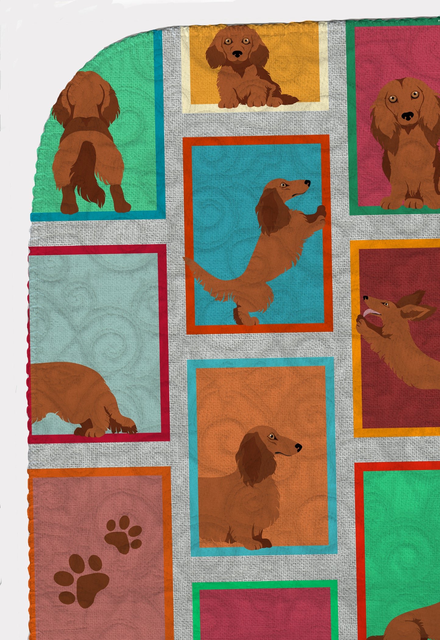 Lots of Longhaired Red Dachshund Quilted Blanket 50x60