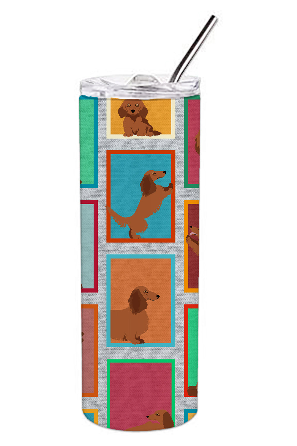 Lots of Longhaired Red Dachshund Stainless Steel Skinny Tumbler