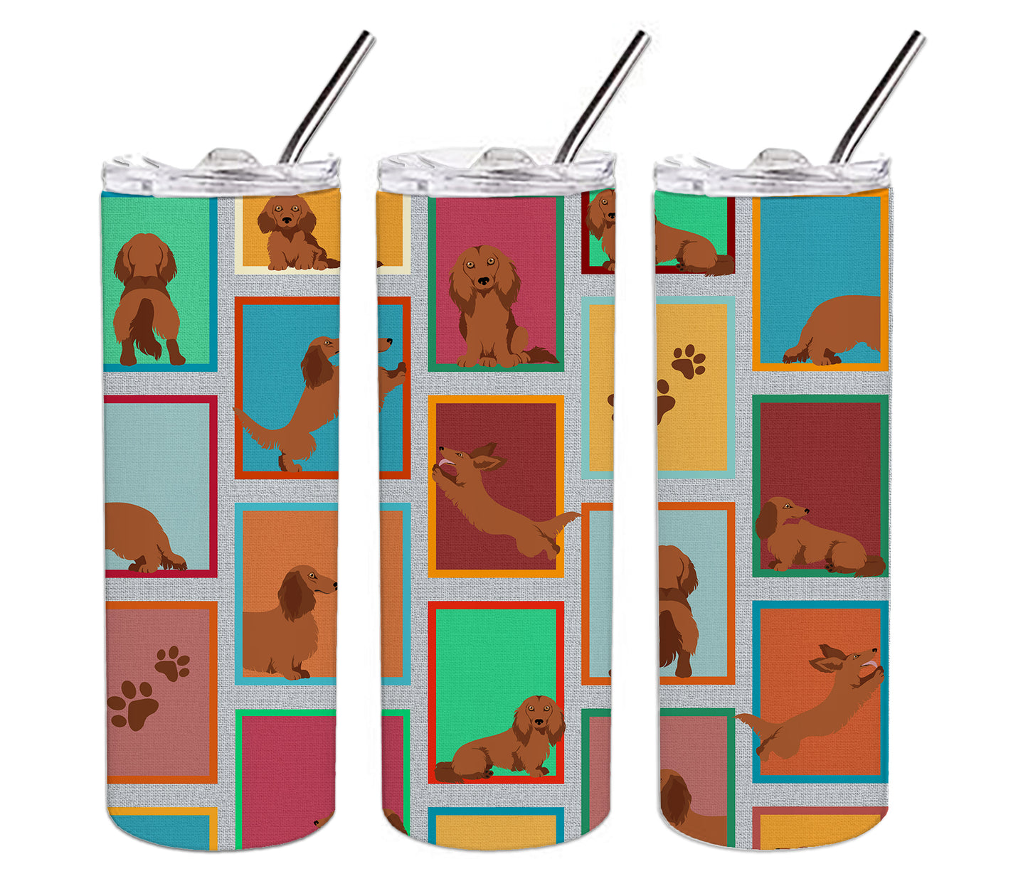 Lots of Longhaired Red Dachshund Stainless Steel Skinny Tumbler