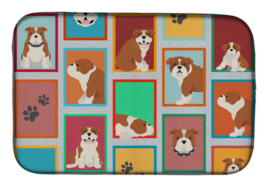 Buy this Lots of Red and White English Bulldog Dish Drying Mat