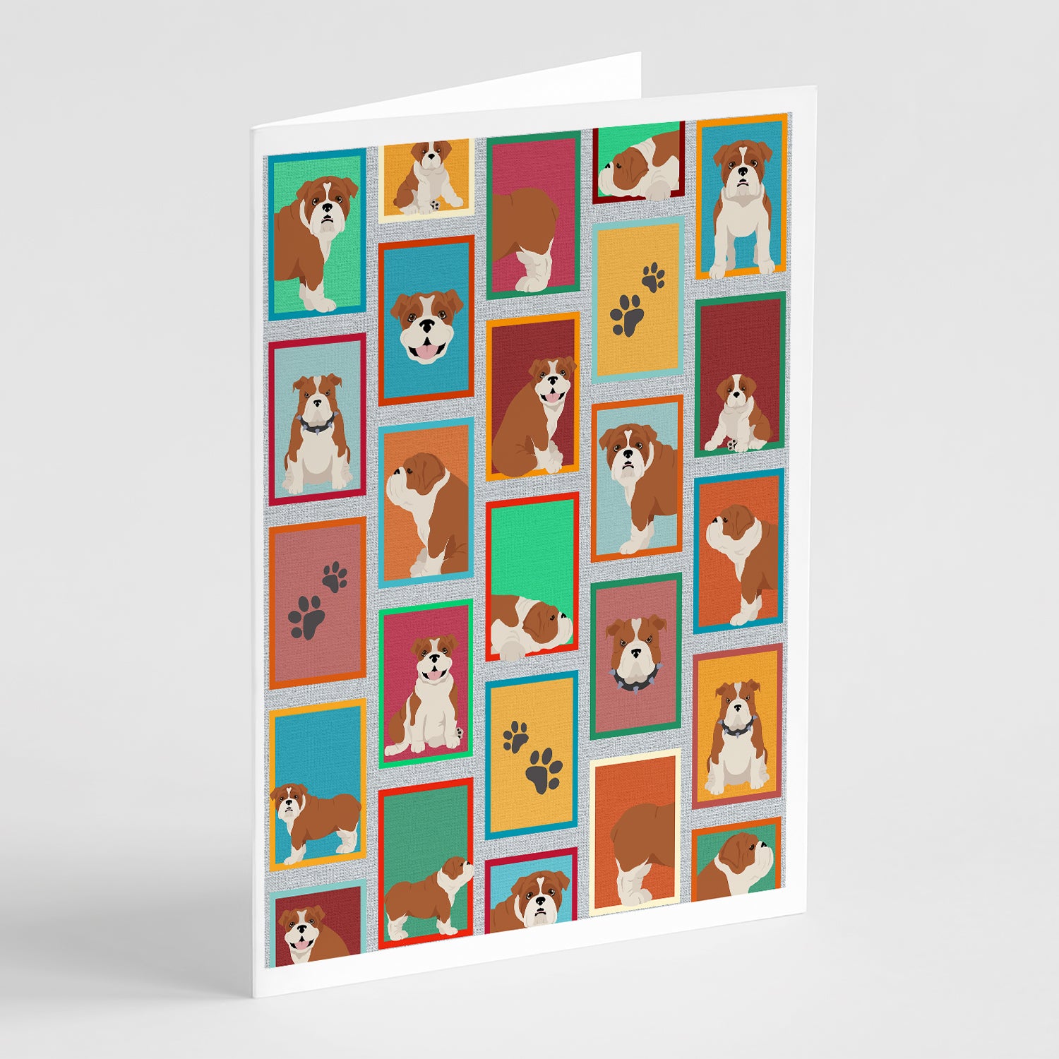 Buy this Lots of Red and White English Bulldog Greeting Cards Pack of 8