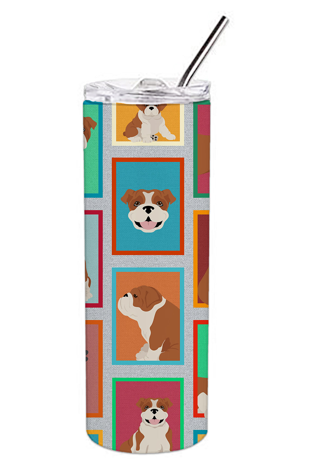 Lots of Red and White English Bulldog Stainless Steel Skinny Tumbler