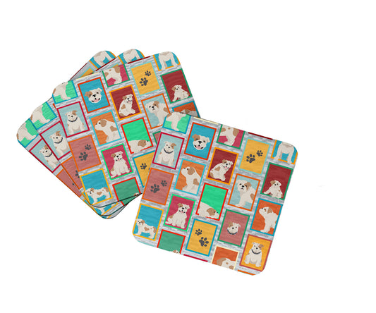 Buy this Lots of Piebald English Bulldog Foam Coasters