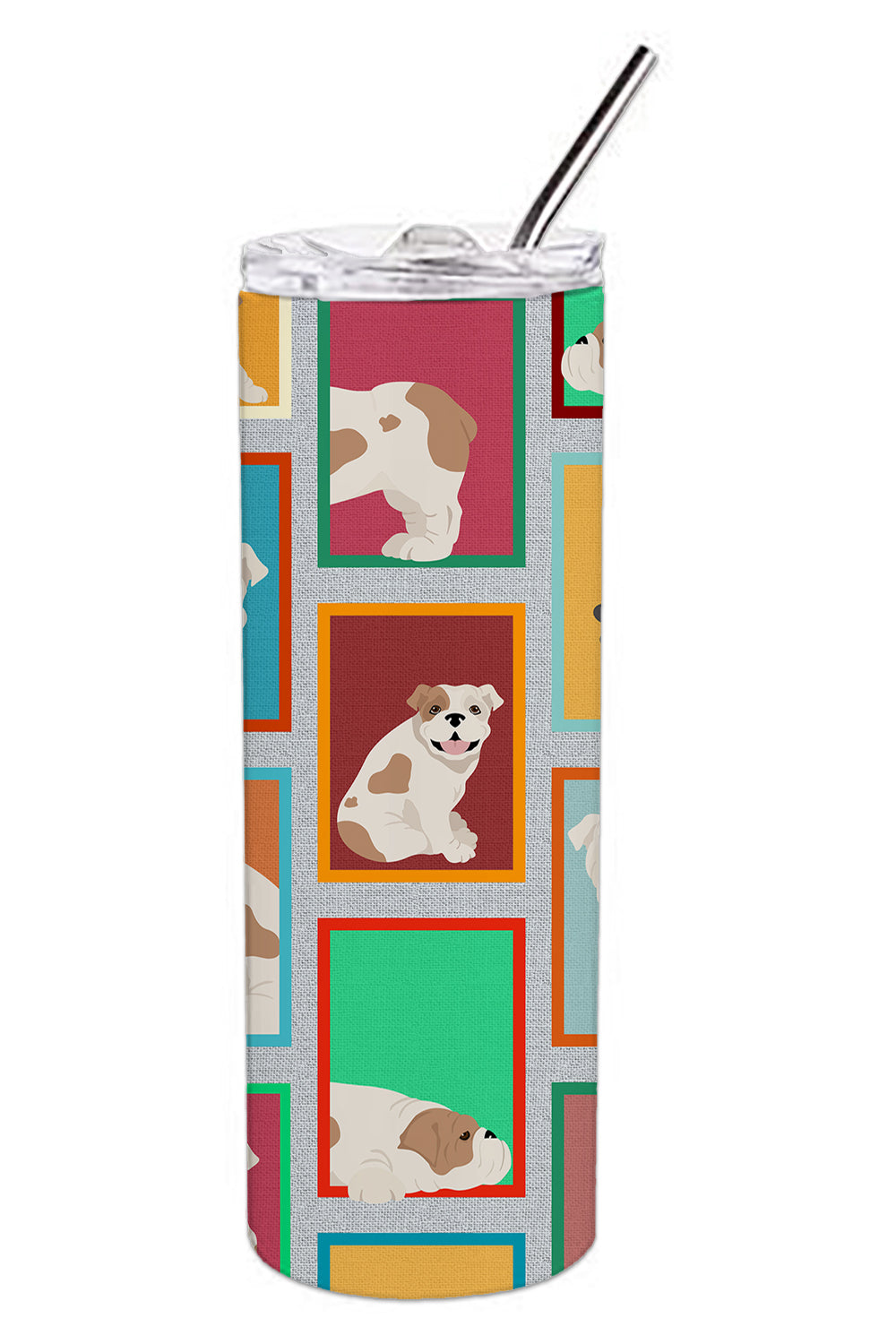 Buy this Lots of Piebald English Bulldog Stainless Steel Skinny Tumbler