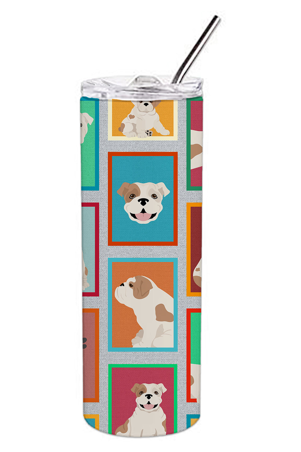Lots of Piebald English Bulldog Stainless Steel Skinny Tumbler