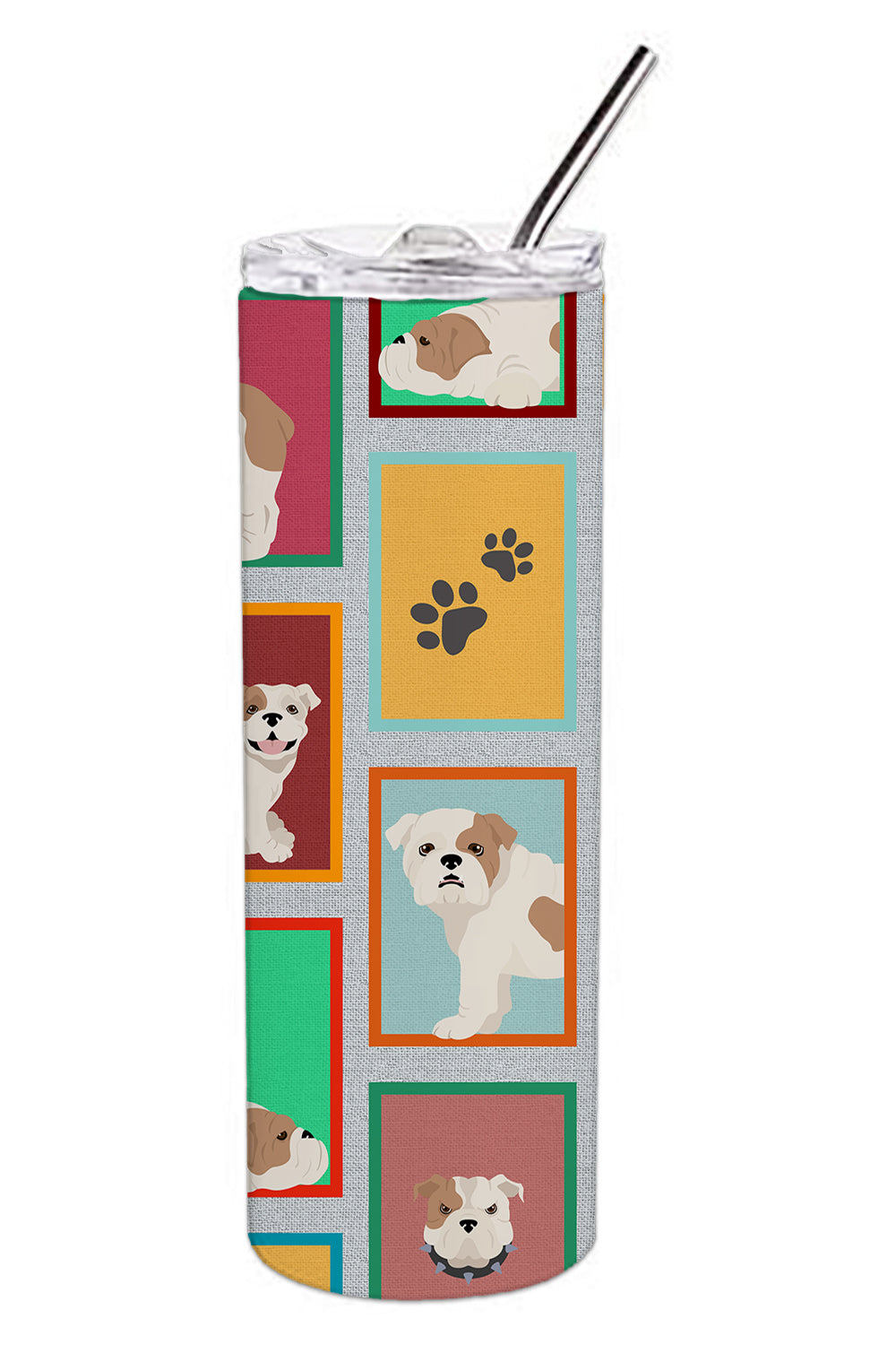 Lots of Piebald English Bulldog Stainless Steel Skinny Tumbler