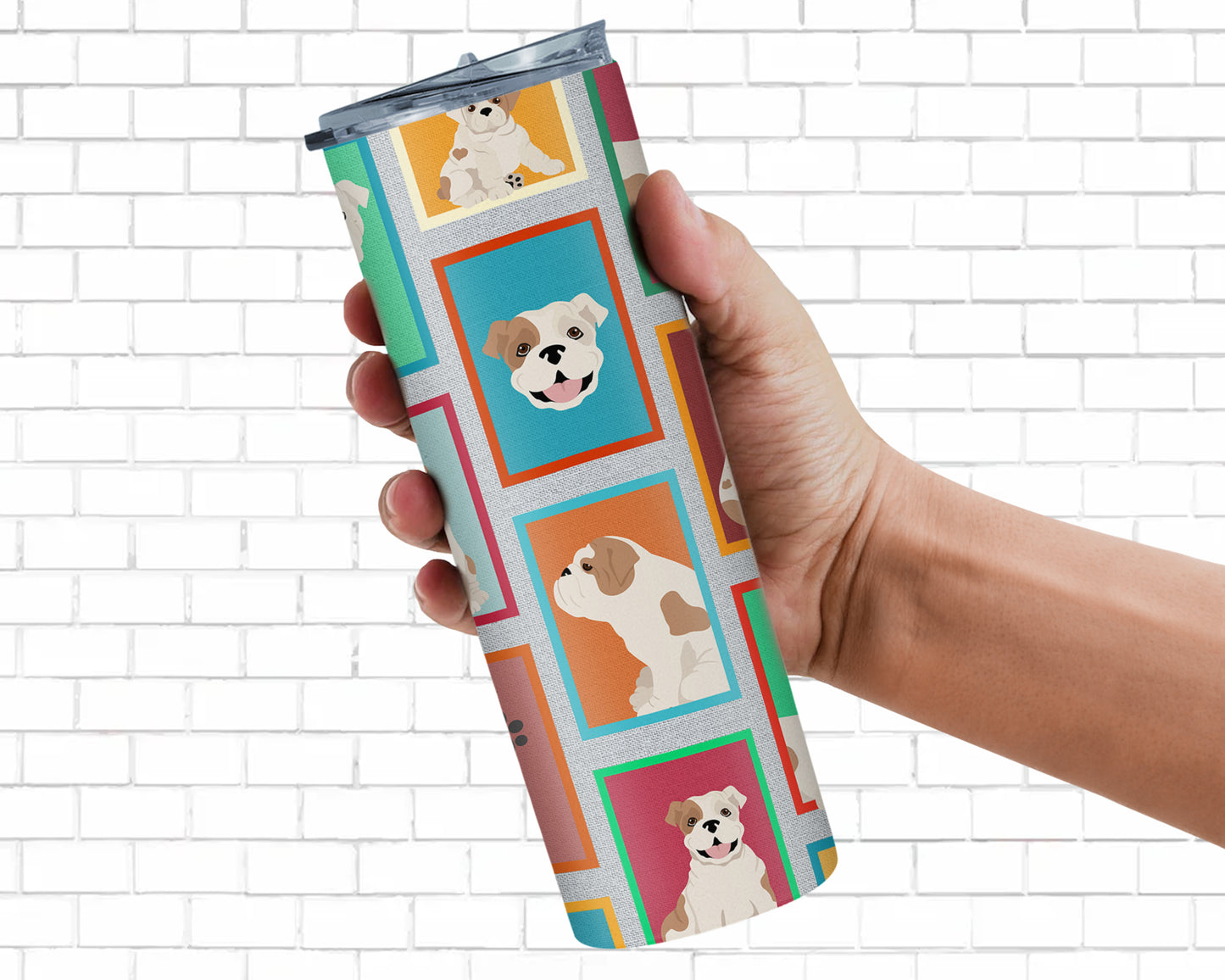 Lots of Piebald English Bulldog Stainless Steel Skinny Tumbler