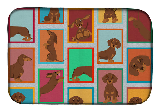 Buy this Lots of Chocolate and Tan Dachshund Dish Drying Mat