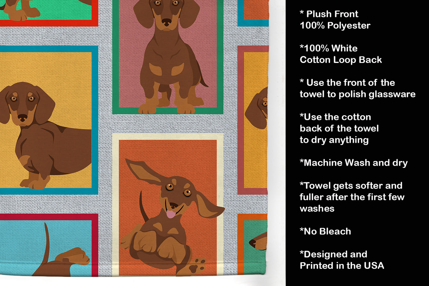 Lots of Chocolate and Tan Dachshund Kitchen Towel