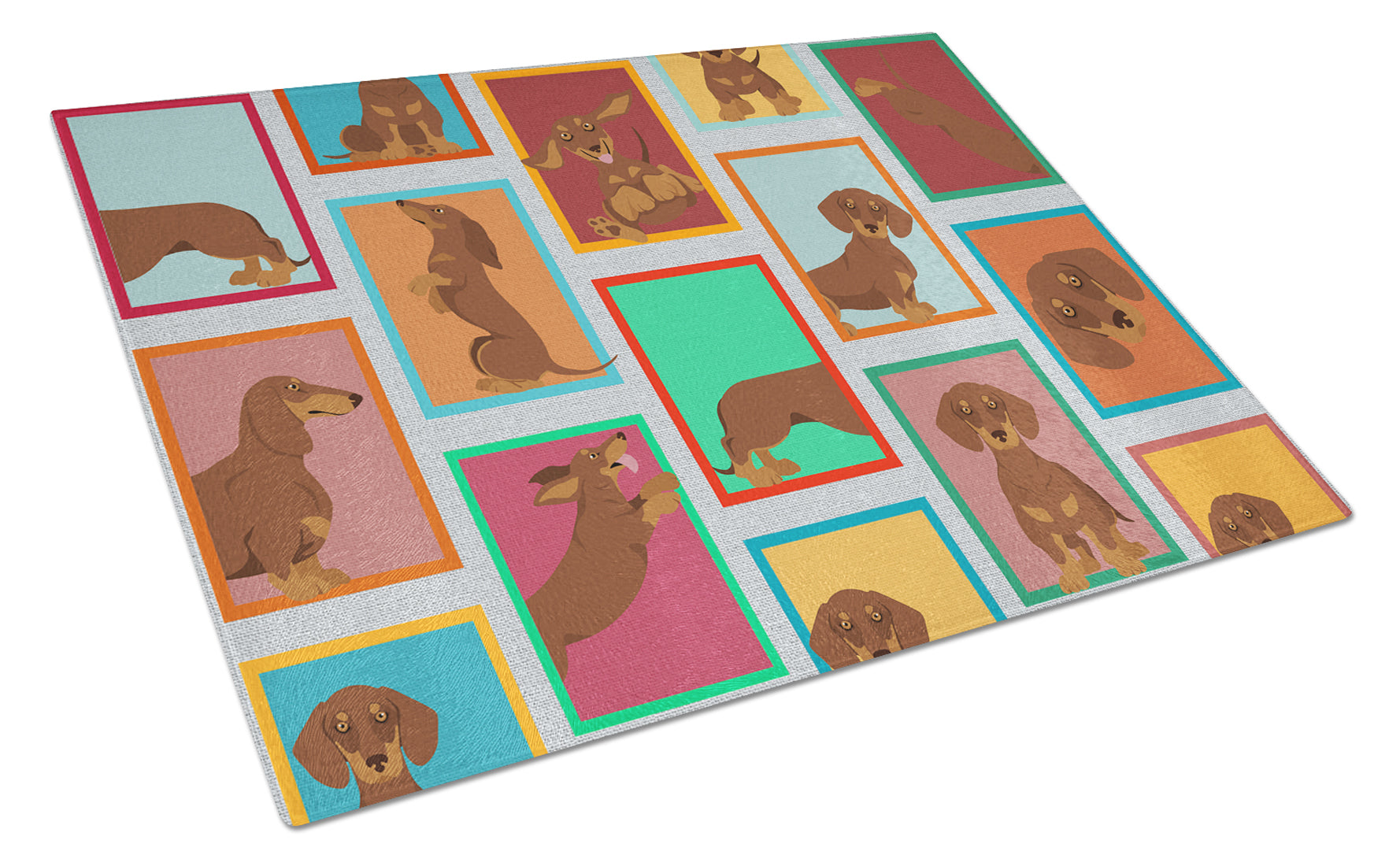 Buy this Lots of Chocolate and Tan Dachshund Glass Cutting Board