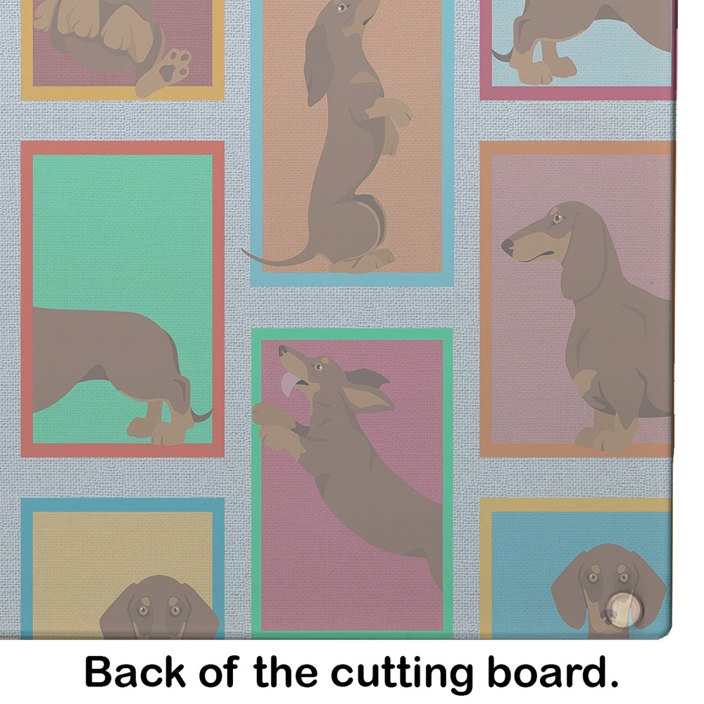 Lots of Chocolate and Tan Dachshund Glass Cutting Board