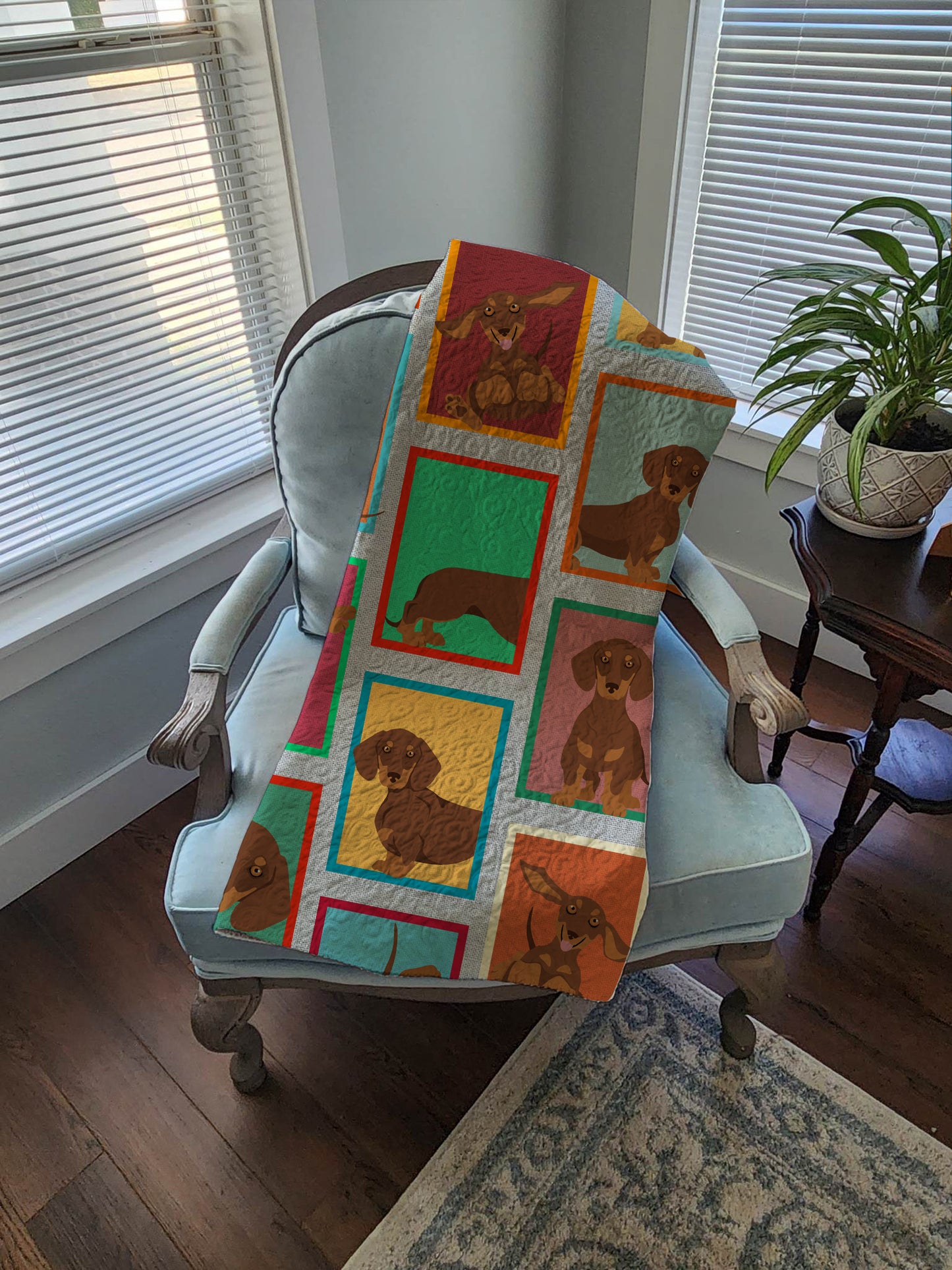 Lots of Chocolate and Tan Dachshund Quilted Blanket 50x60