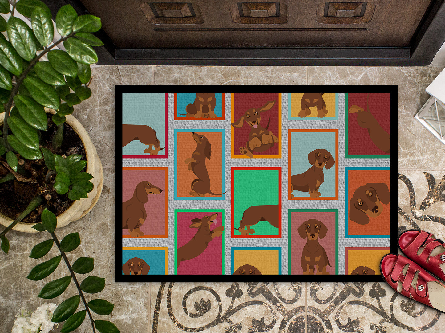 Lots of Chocolate and Tan Dachshund Doormat