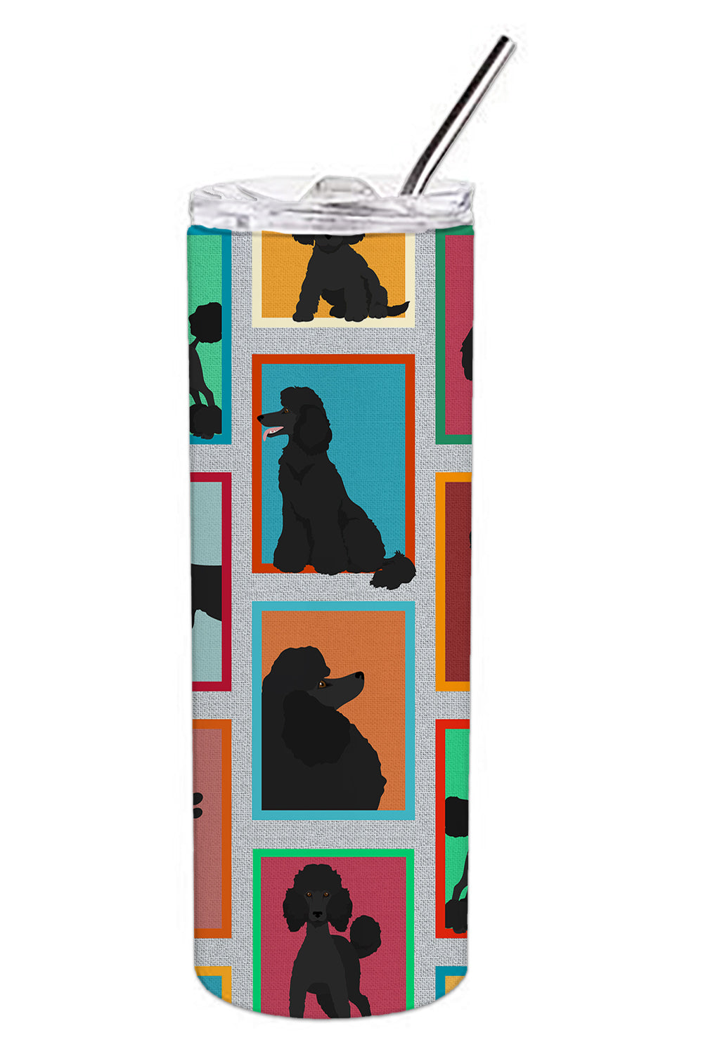 Lots of Black Standard Poodle Stainless Steel Skinny Tumbler