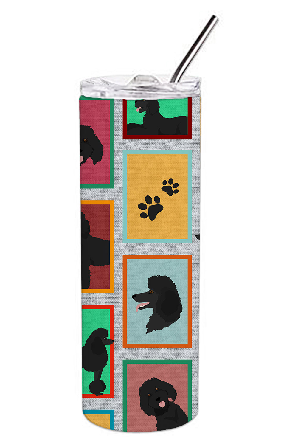 Lots of Black Standard Poodle Stainless Steel Skinny Tumbler