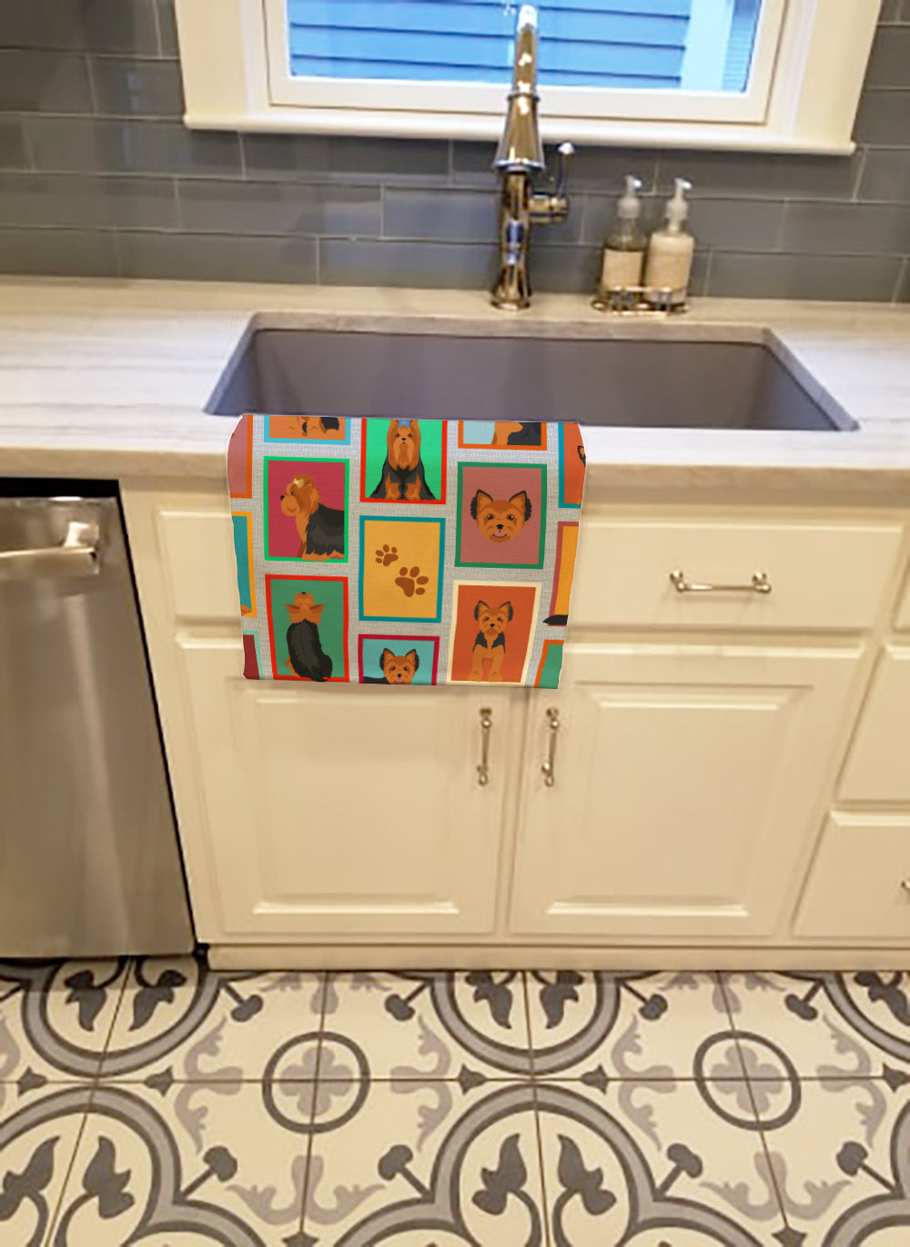 Lots of Black and Tan Yorkie Kitchen Towel