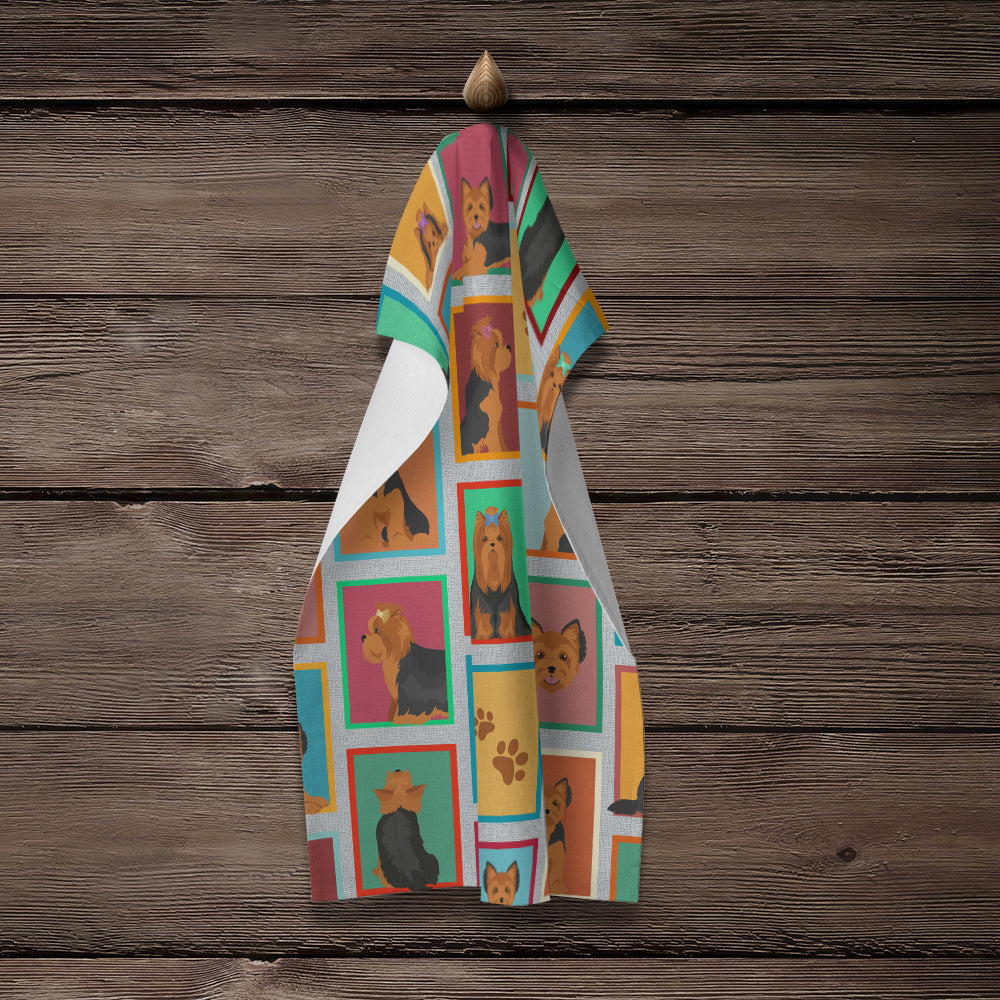 Lots of Black and Tan Yorkie Kitchen Towel