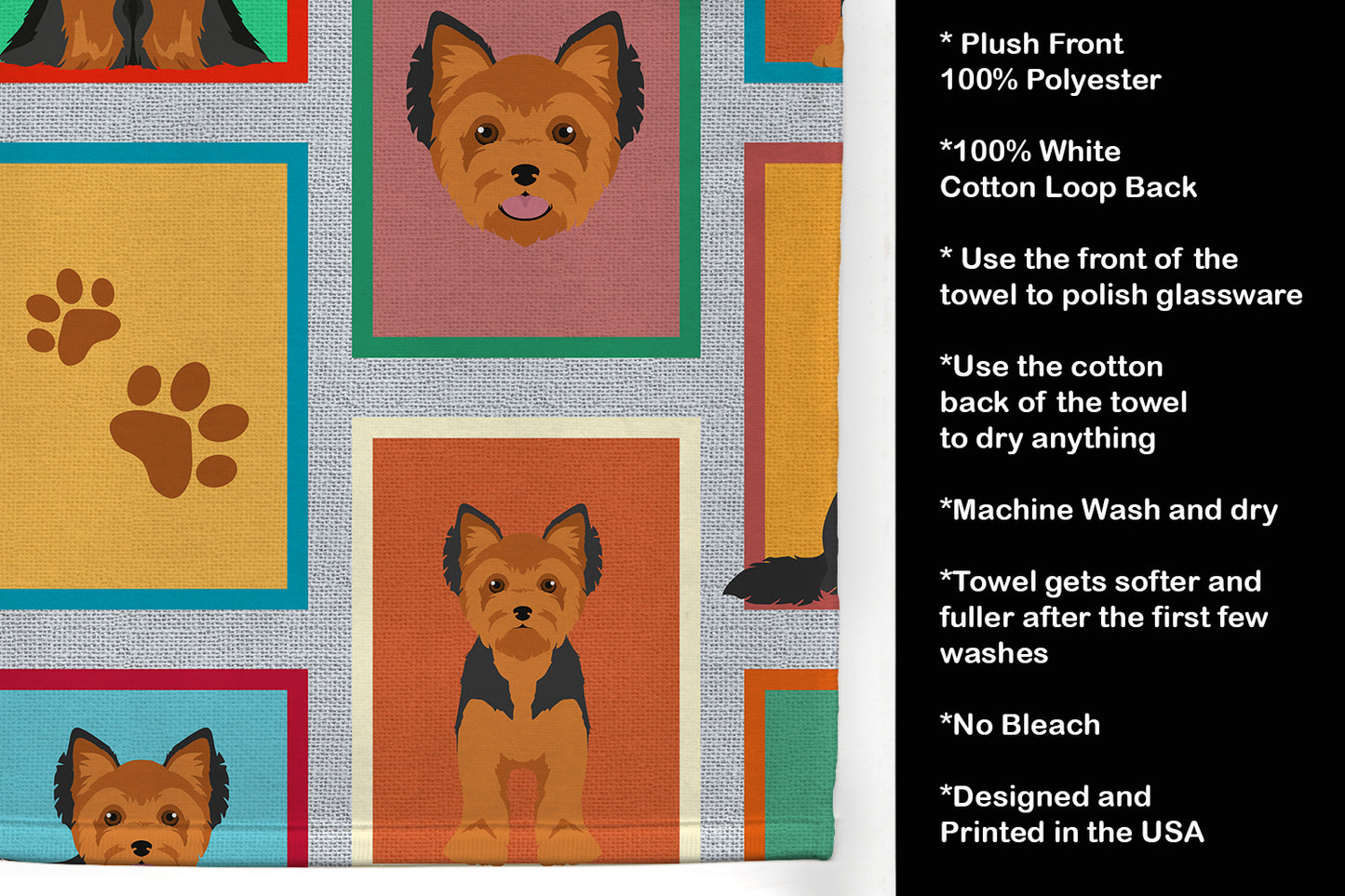 Lots of Black and Tan Yorkie Kitchen Towel