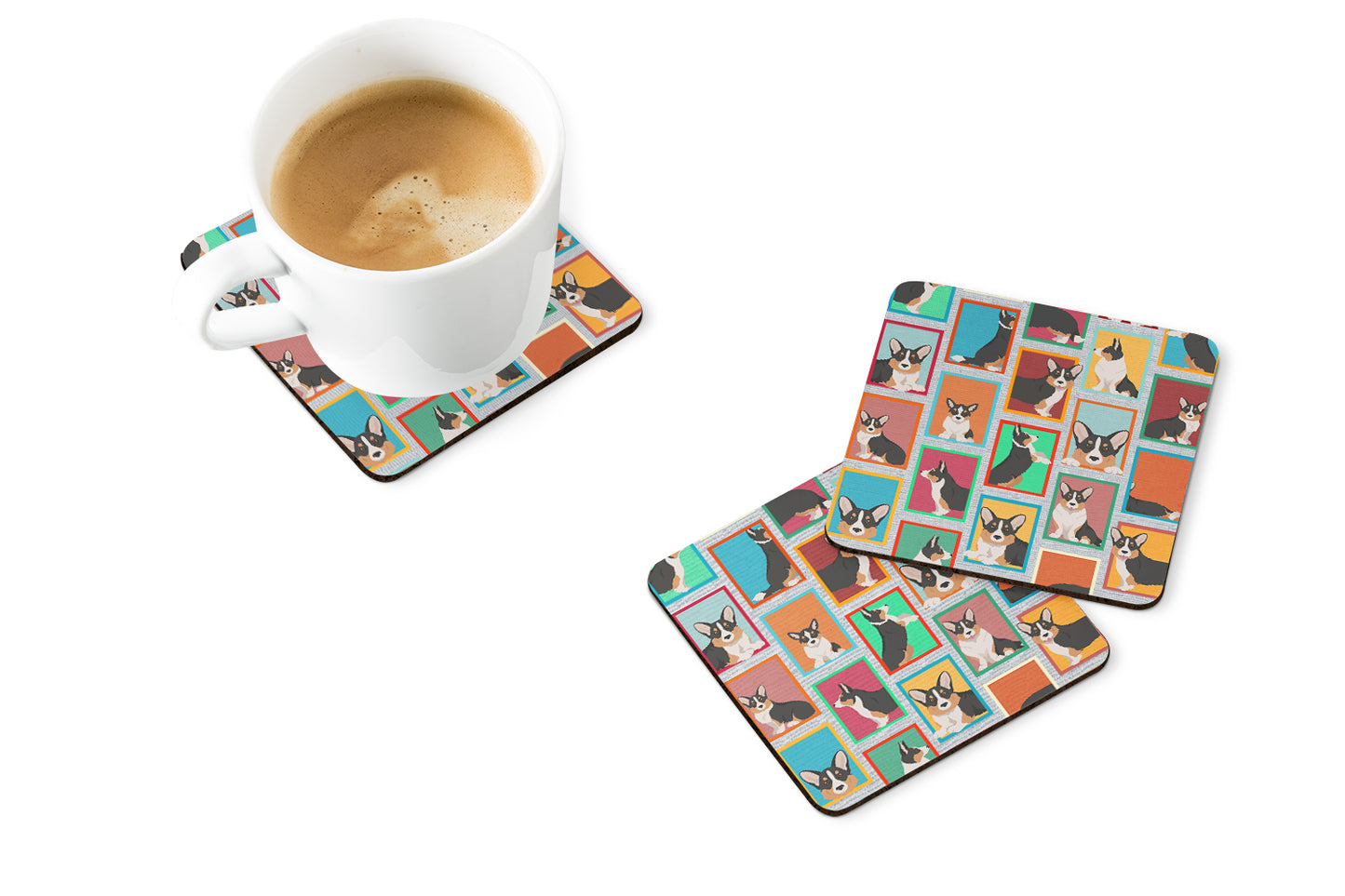 Lots of Tricolor Cardigan Corgi Foam Coasters