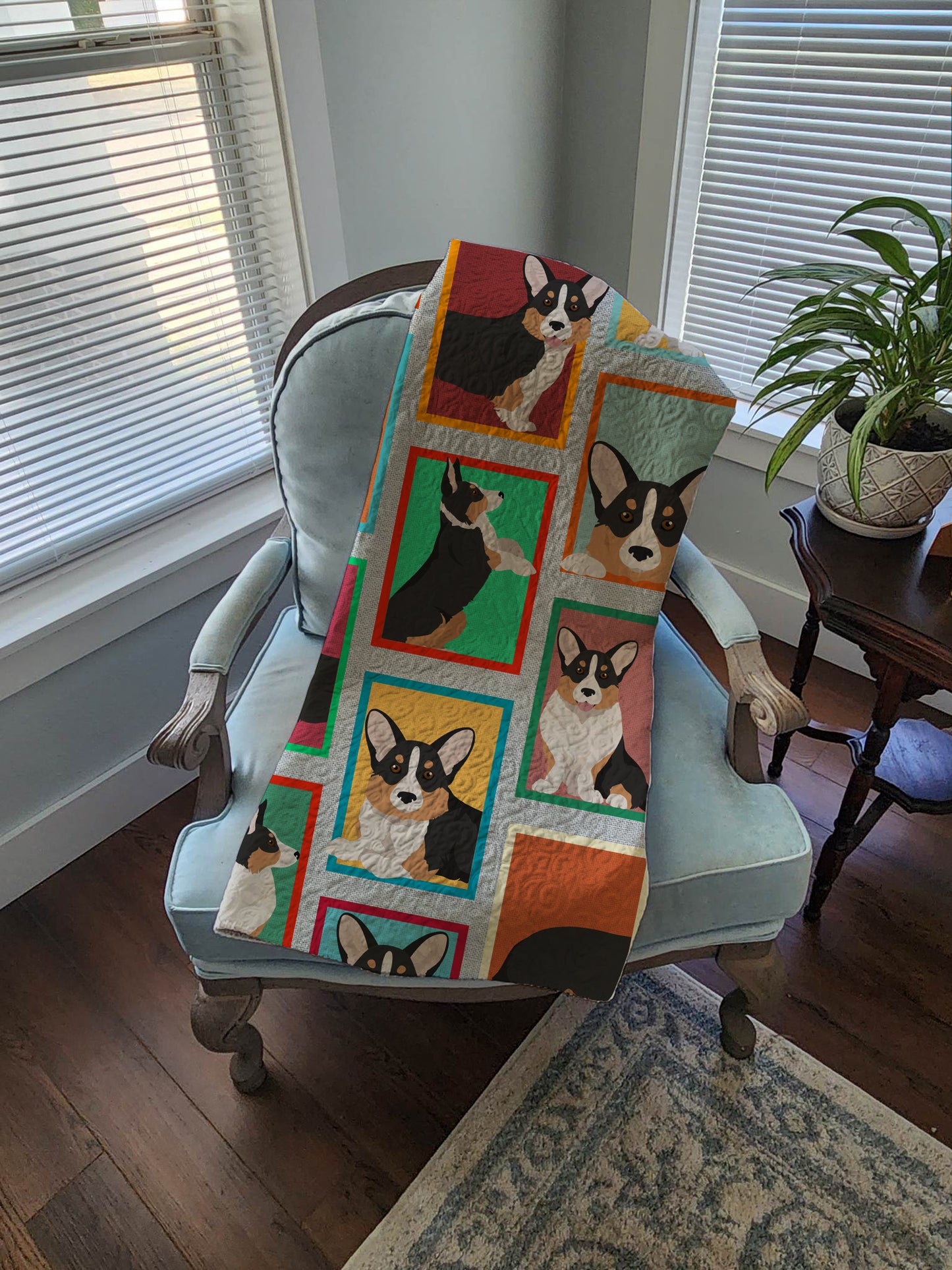 Lots of Tricolor Cardigan Corgi Quilted Blanket 50x60
