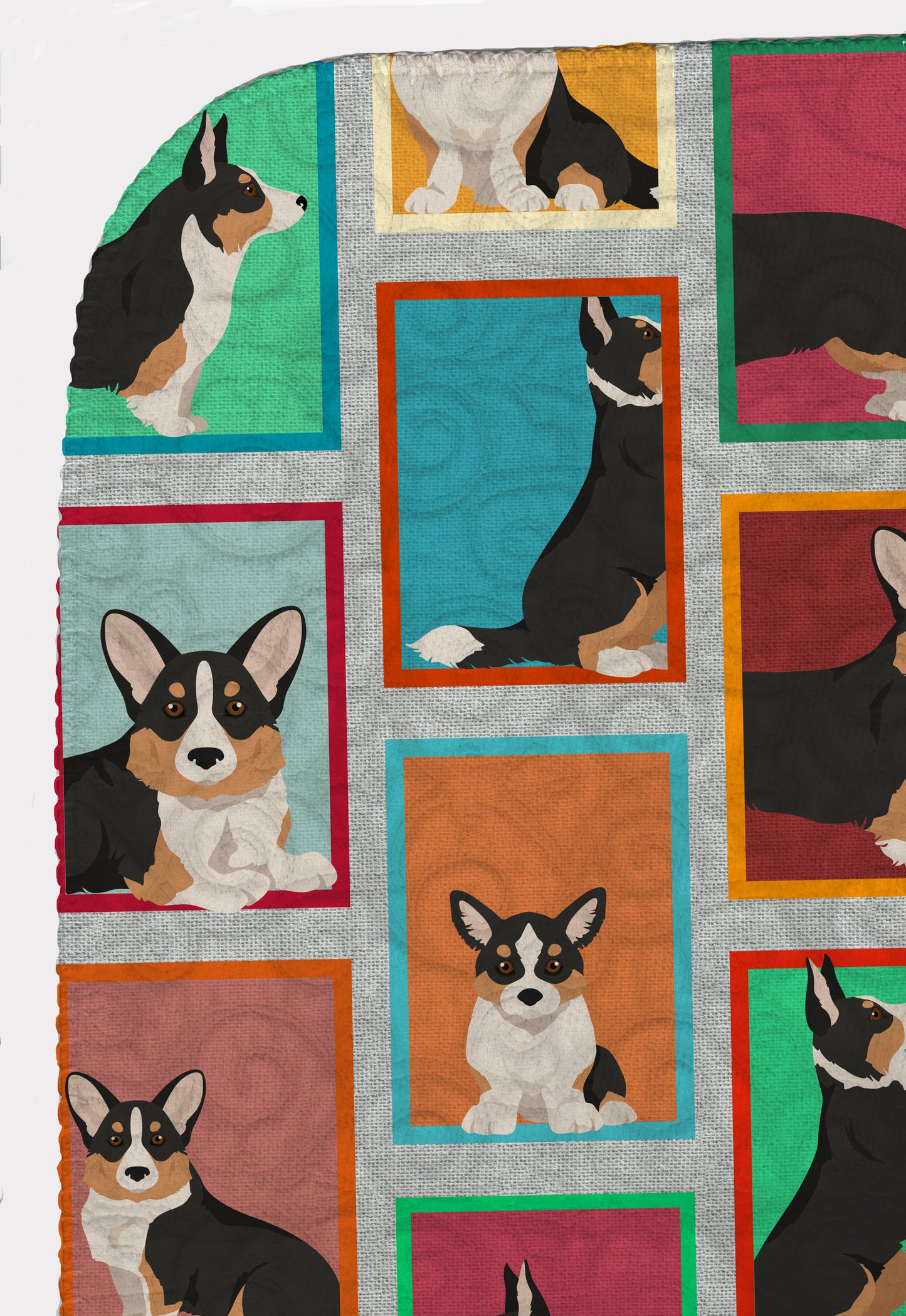 Lots of Tricolor Cardigan Corgi Quilted Blanket 50x60