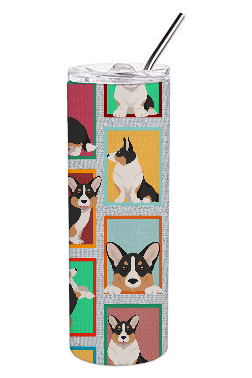 Lots of Tricolor Cardigan Corgi Stainless Steel Skinny Tumbler