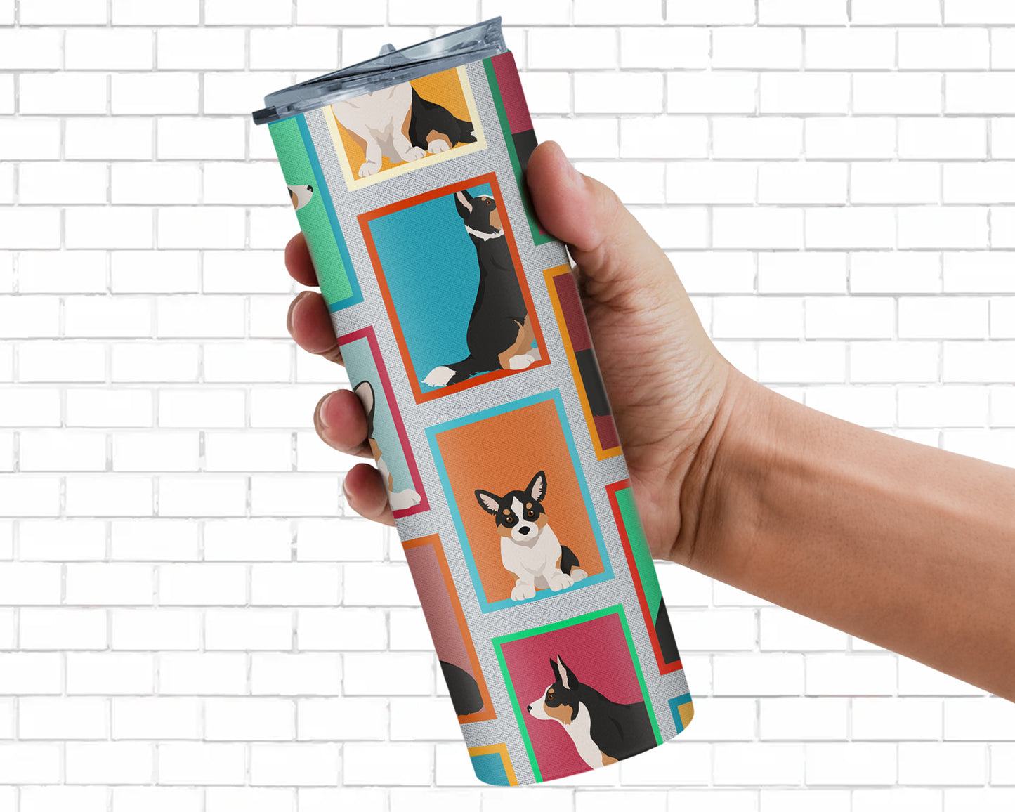 Lots of Tricolor Cardigan Corgi Stainless Steel Skinny Tumbler