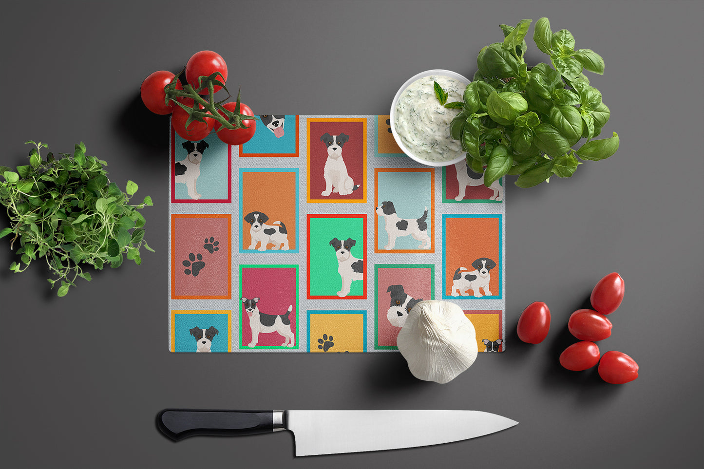 Lots of Jack Russell Terrier Glass Cutting Board