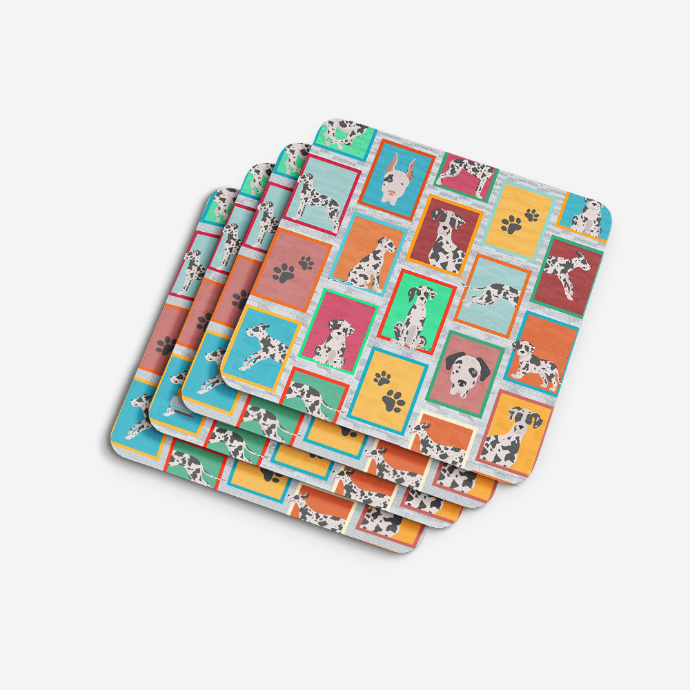 Lots of Harlequin Natural Ears Great Dane Foam Coasters