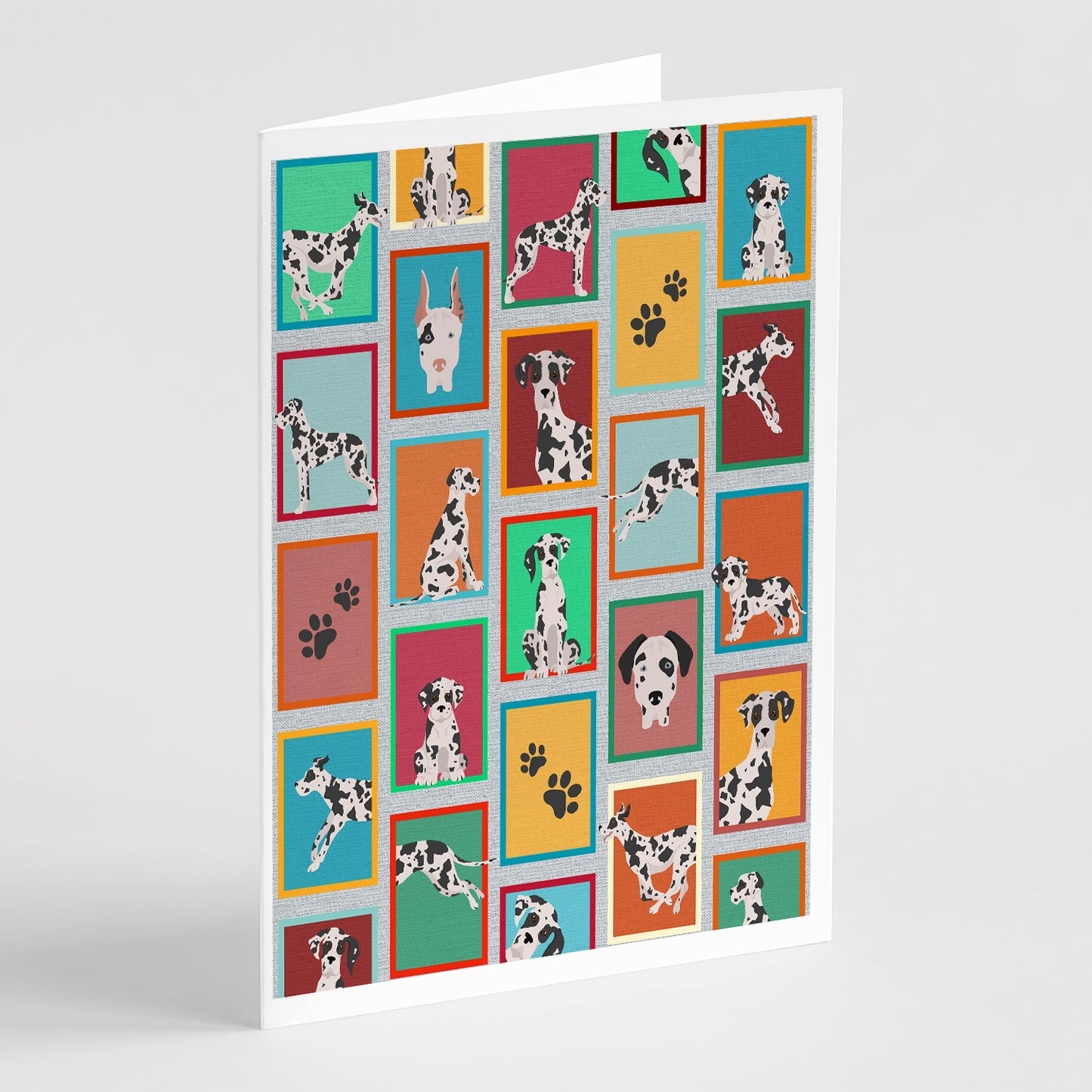 Buy this Lots of Harlequin Natural Ears Great Dane Greeting Cards Pack of 8