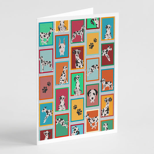Buy this Lots of Harlequin Natural Ears Great Dane Greeting Cards Pack of 8