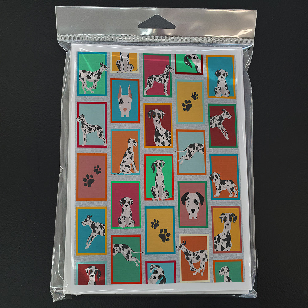 Lots of Harlequin Natural Ears Great Dane Greeting Cards Pack of 8