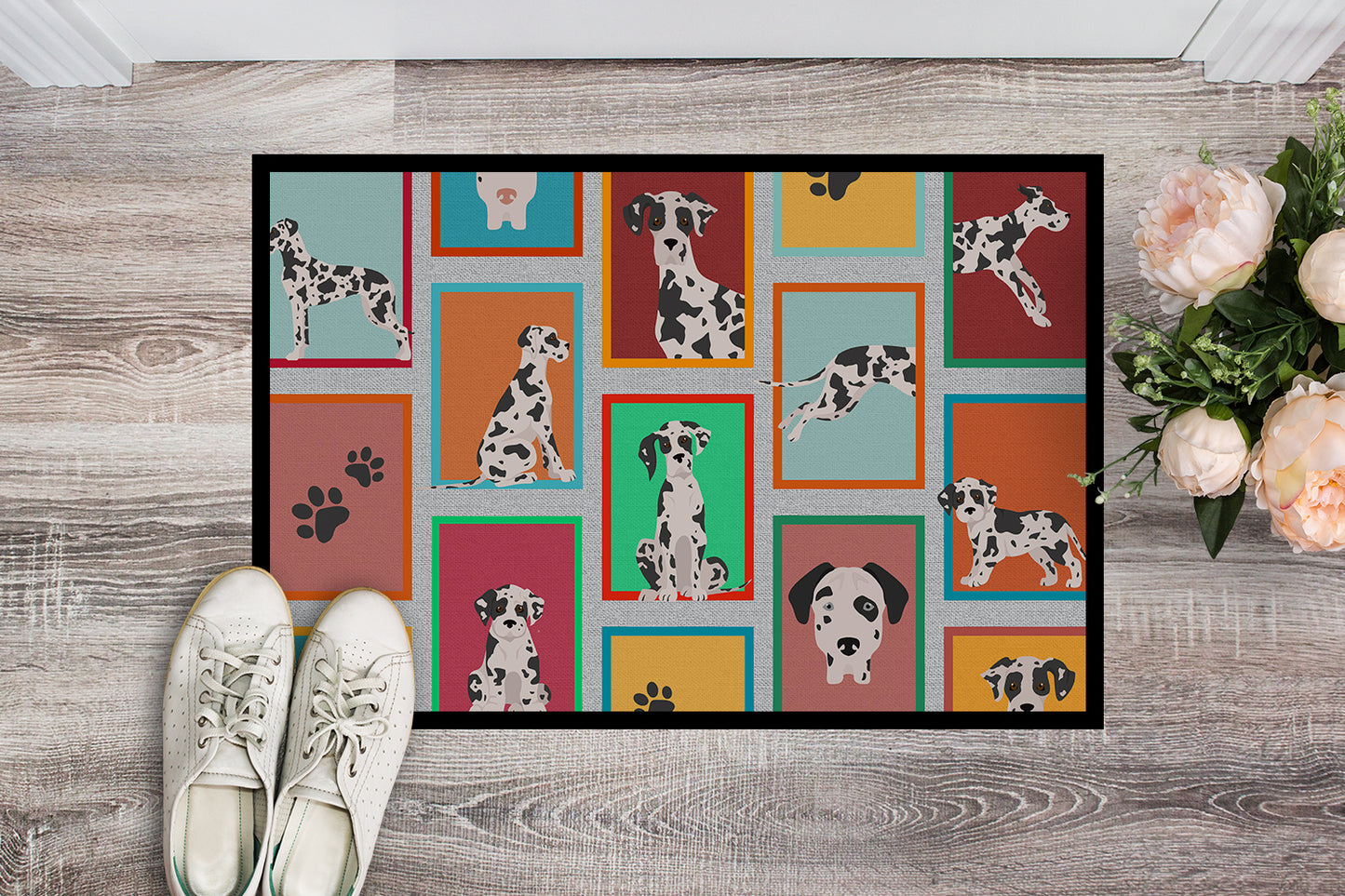 Lots of Harlequin Natural Ears Great Dane Doormat
