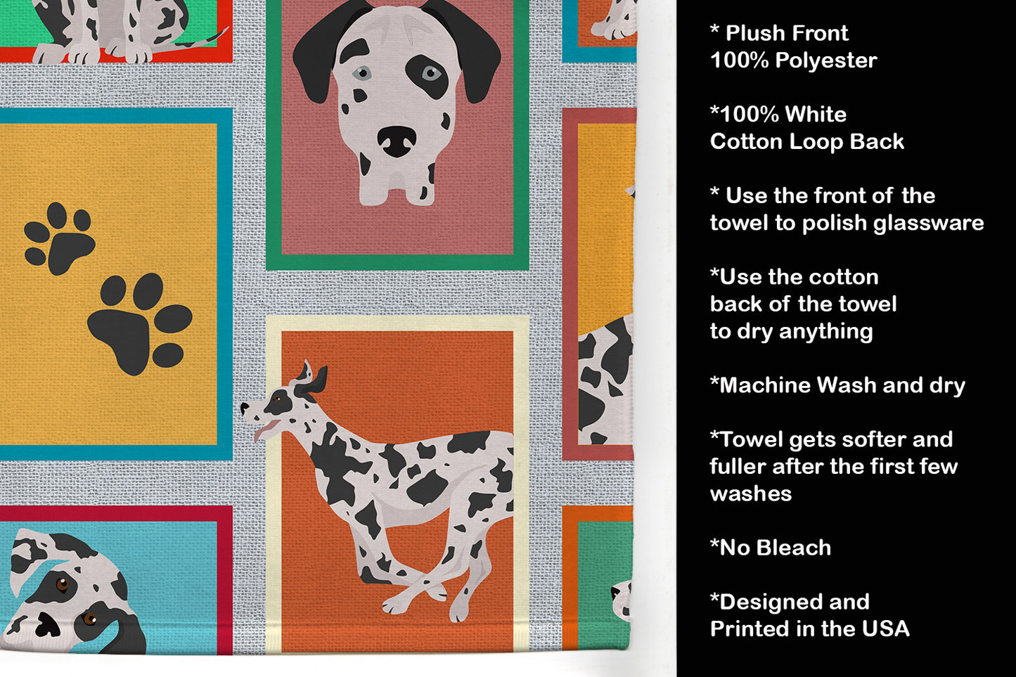 Lots of Harlequin Natural Ears Great Dane Kitchen Towel