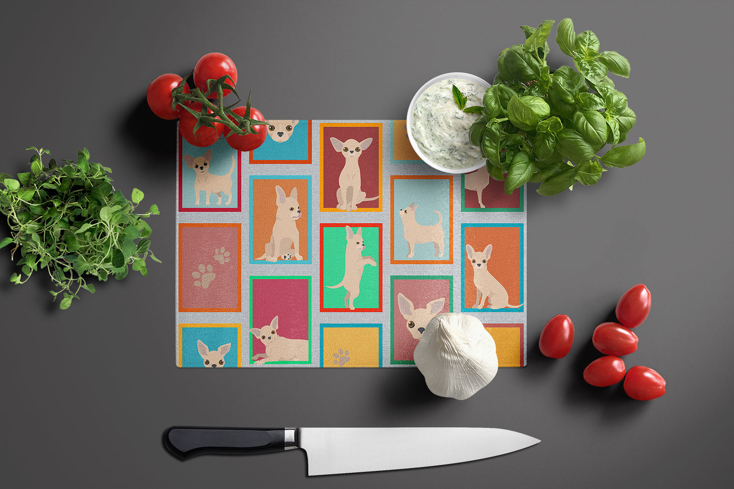 Lots of Chihuahua Glass Cutting Board