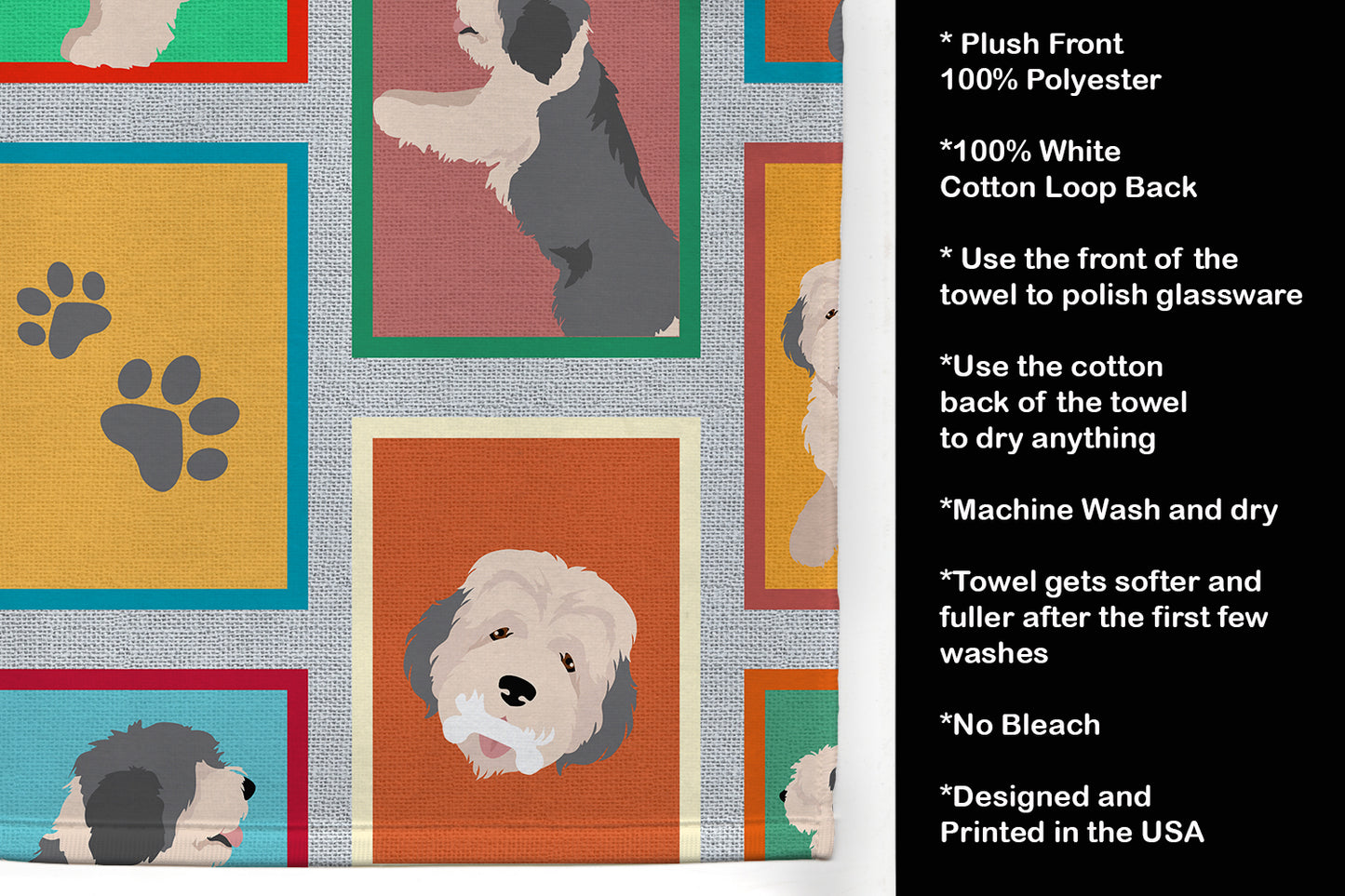 Lots of Old English Sheepdog Kitchen Towel