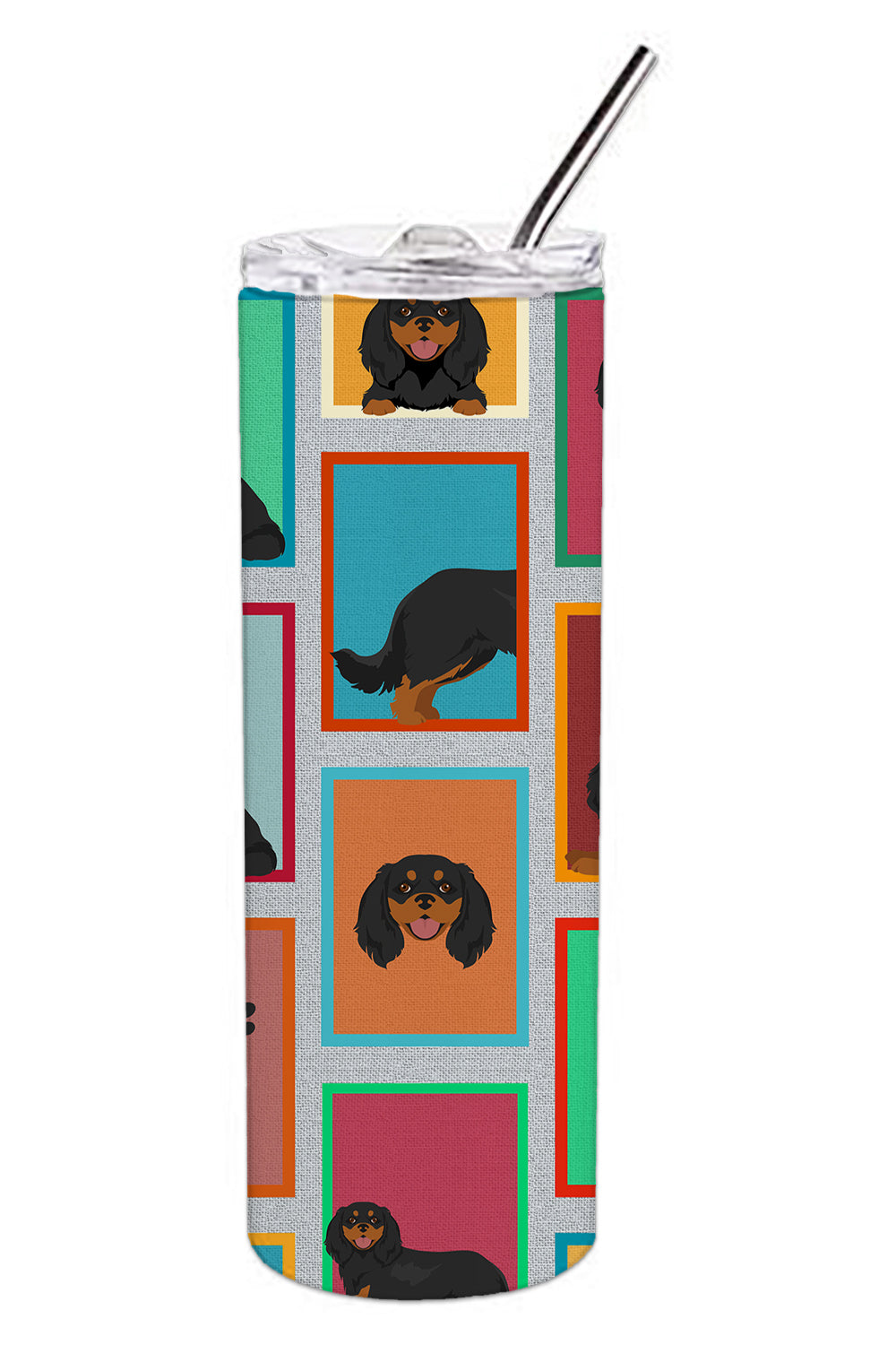 Lots of Black and Tan Cavalier King Charles Spaniel Stainless Steel Skinny Tumbler