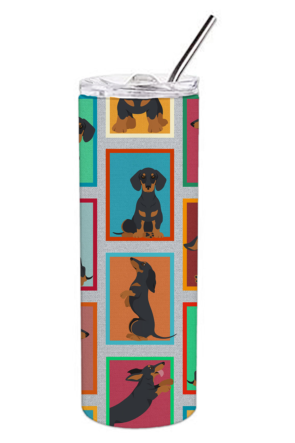 Lots of Black and Tan Dachshund Stainless Steel Skinny Tumbler