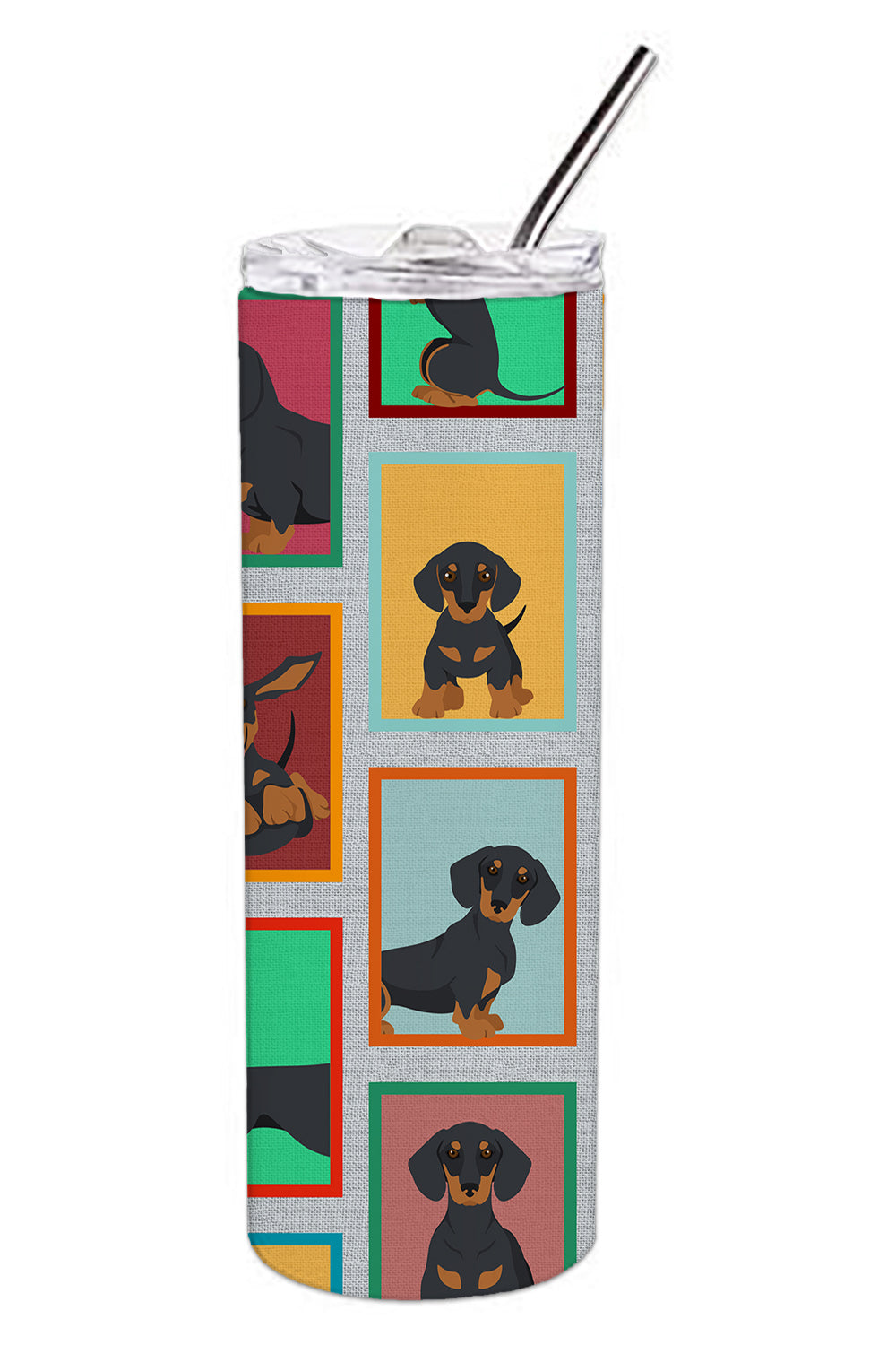 Lots of Black and Tan Dachshund Stainless Steel Skinny Tumbler