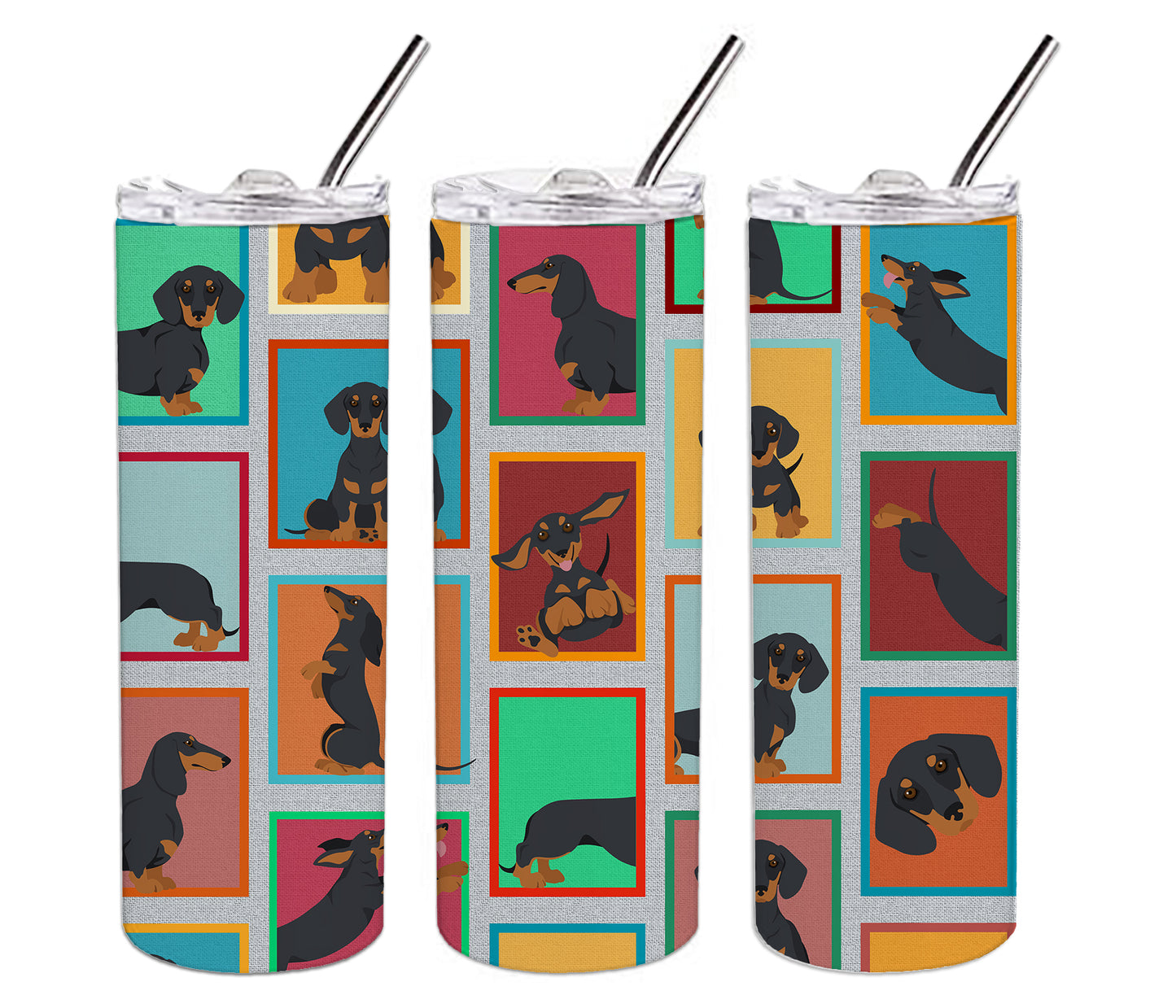 Lots of Black and Tan Dachshund Stainless Steel Skinny Tumbler