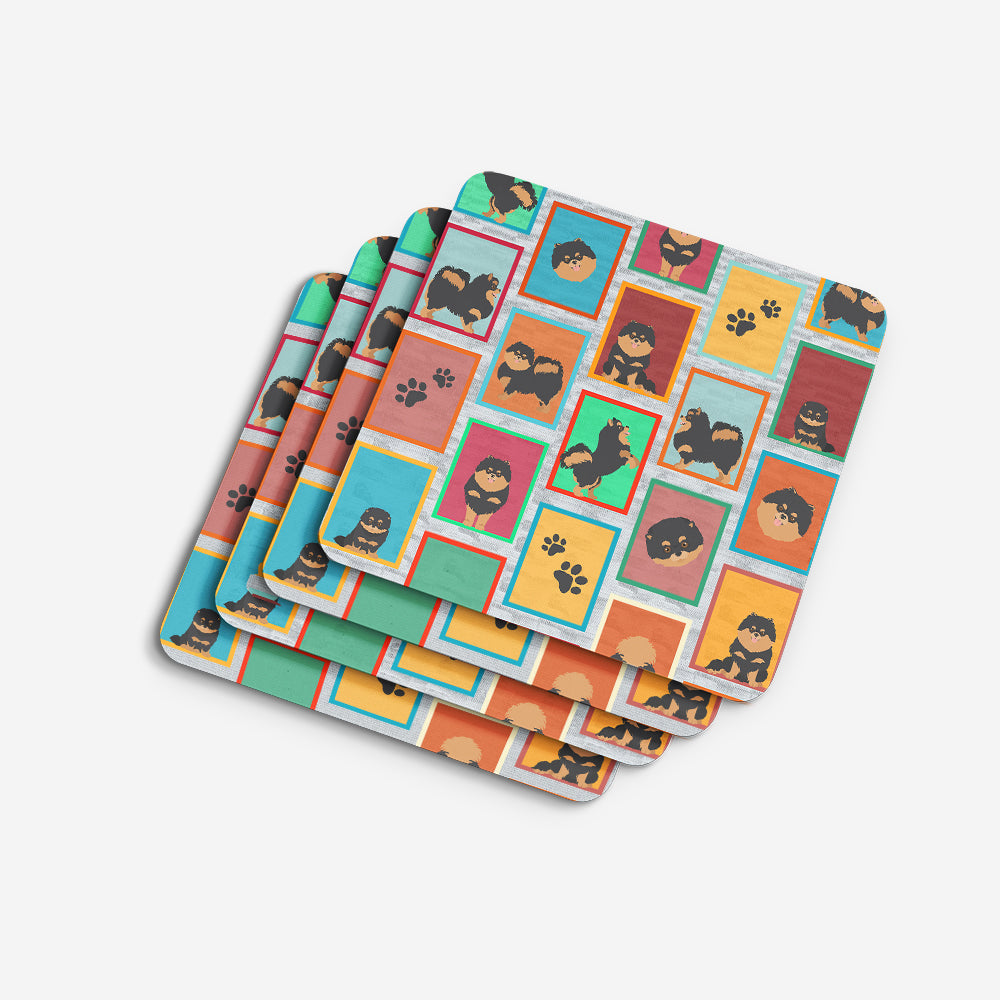 Lots of Black and Tan Pomeranian Foam Coasters