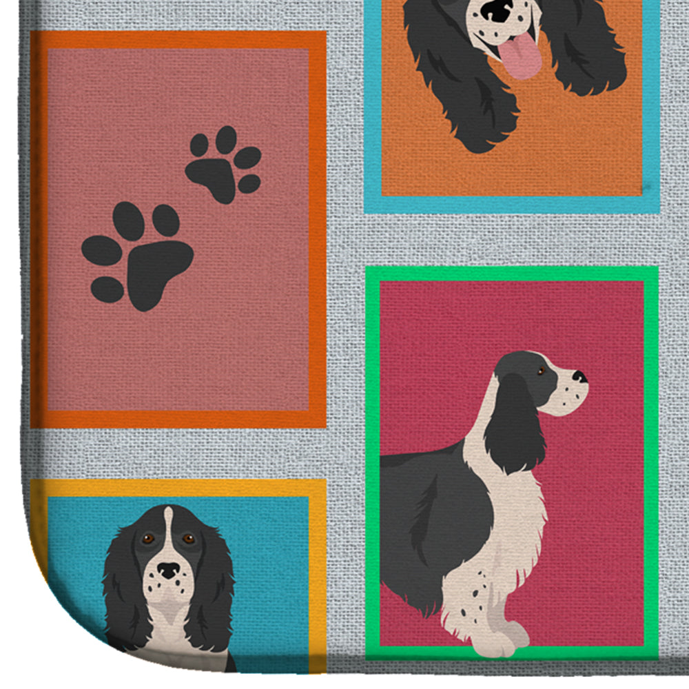 Lots of Black and White English Springer Spaniel Dish Drying Mat