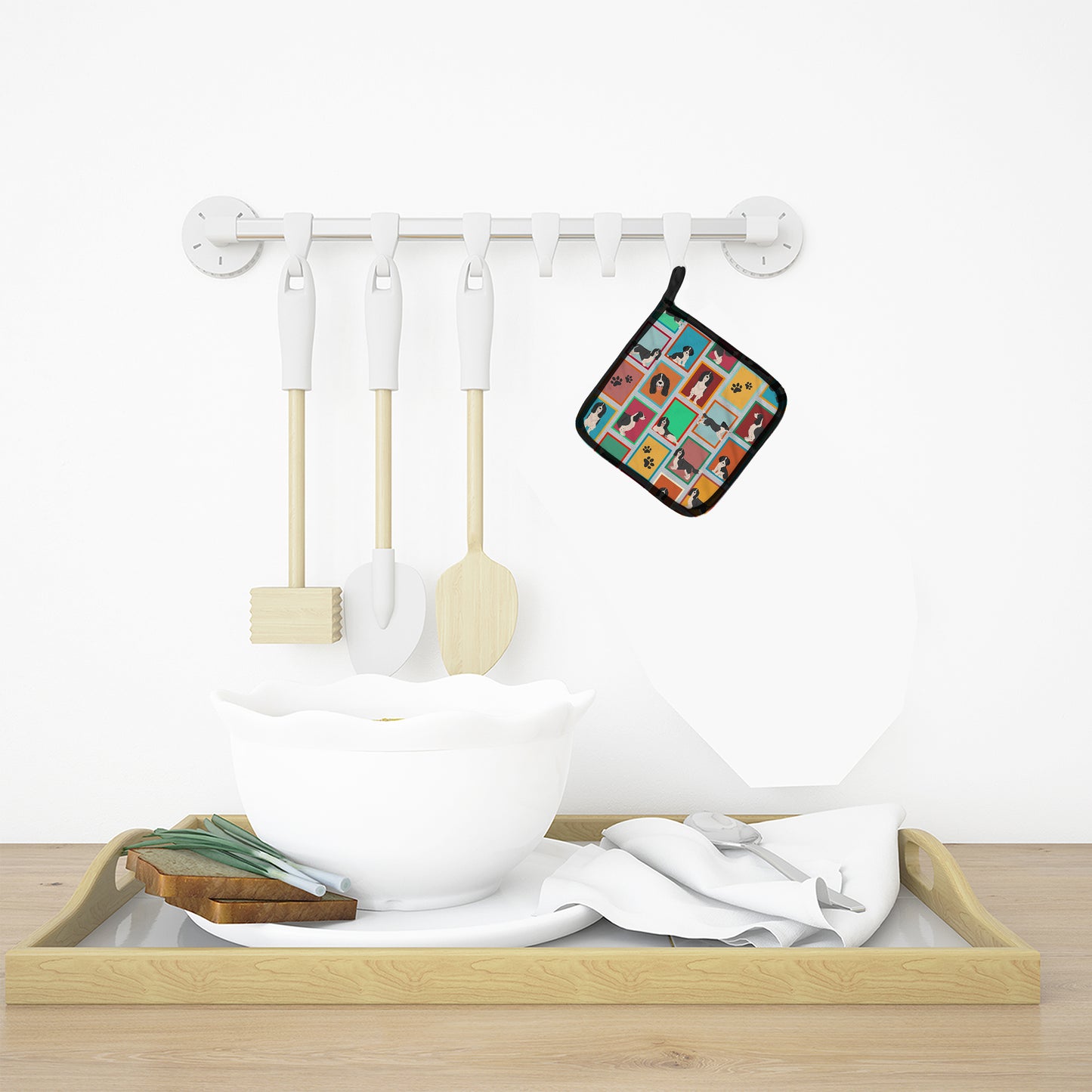 Lots of Black and White English Springer Spaniel Pair of Pot Holders