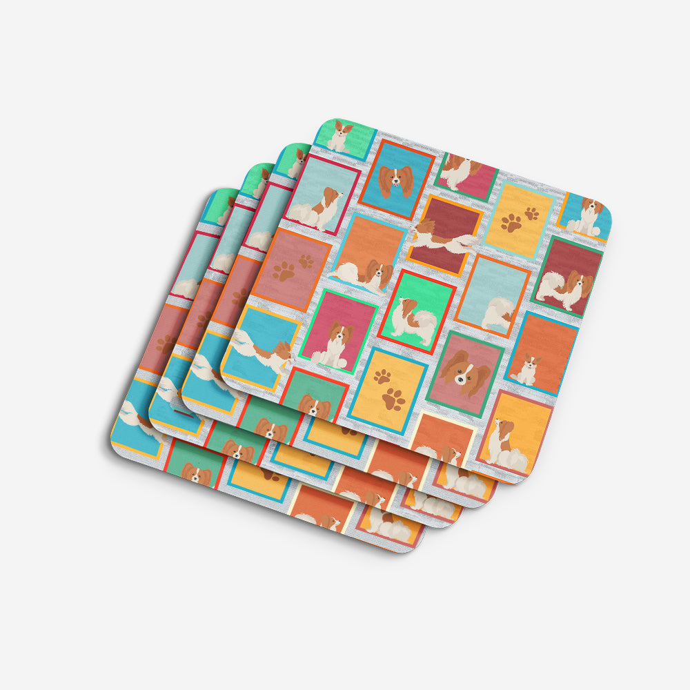 Lots of Red and White Papillon Foam Coasters