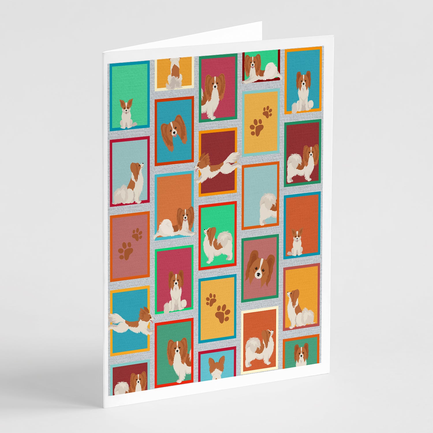 Buy this Lots of Red and White Papillon Greeting Cards Pack of 8