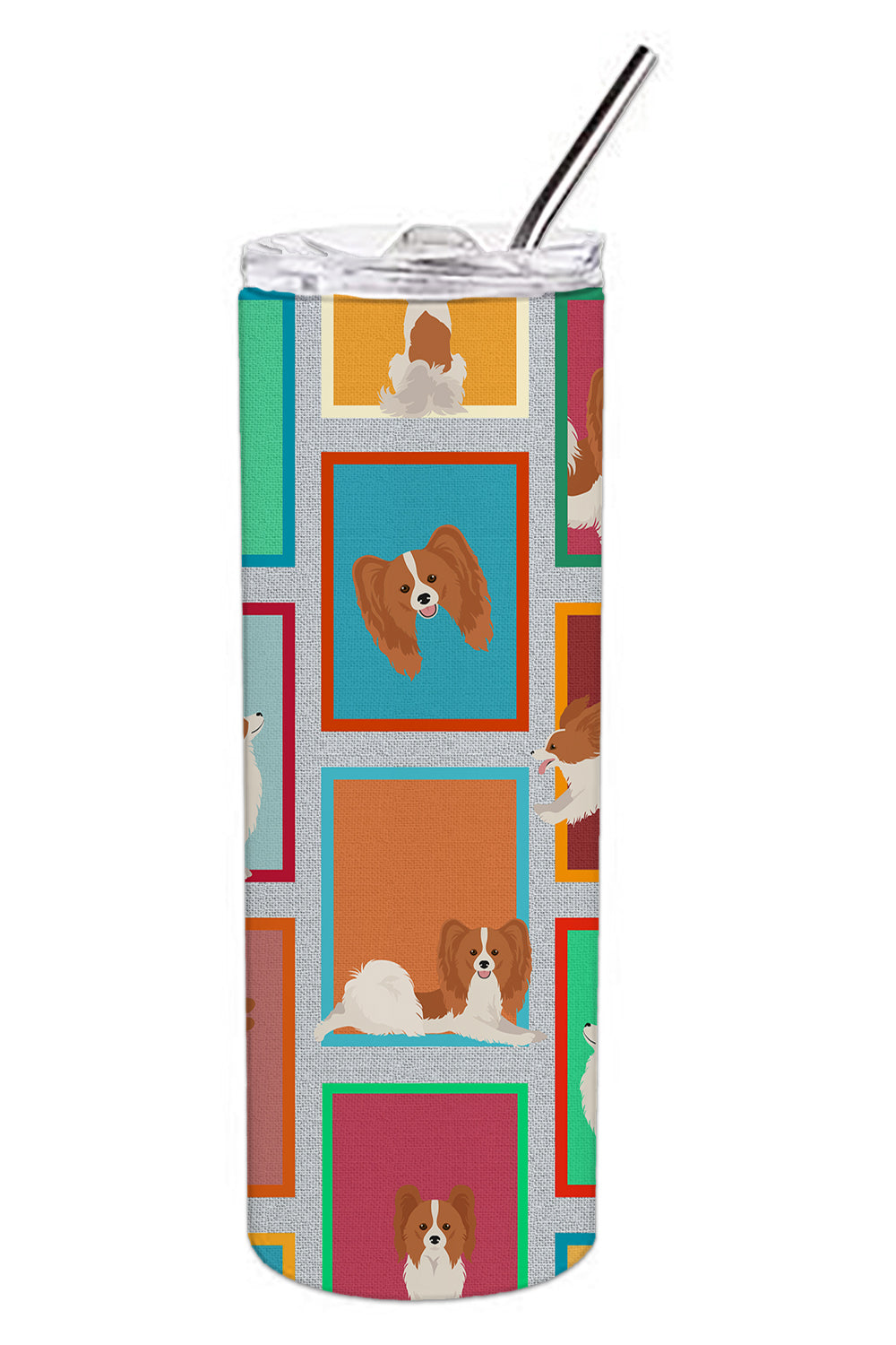 Lots of Red and White Papillon Stainless Steel Skinny Tumbler